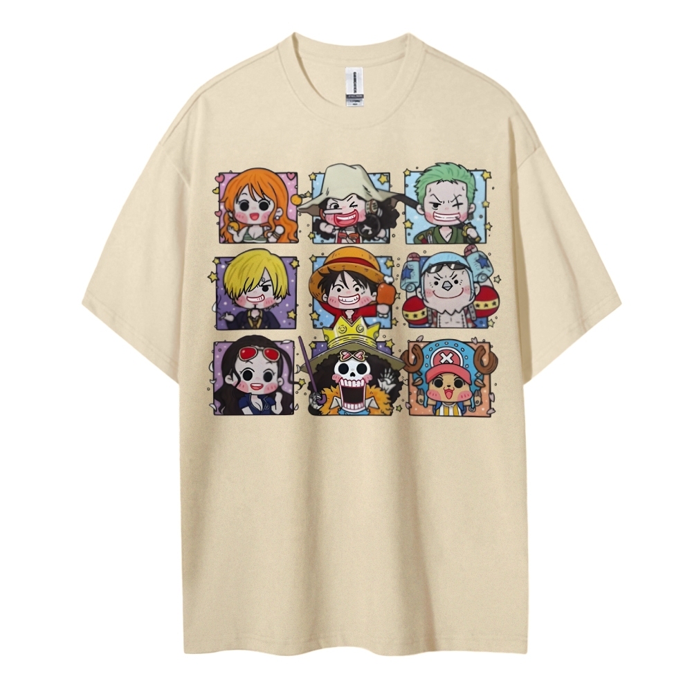 One Piece Cotton Unisex Round Neck Anime T-shirt-Teegamechanger