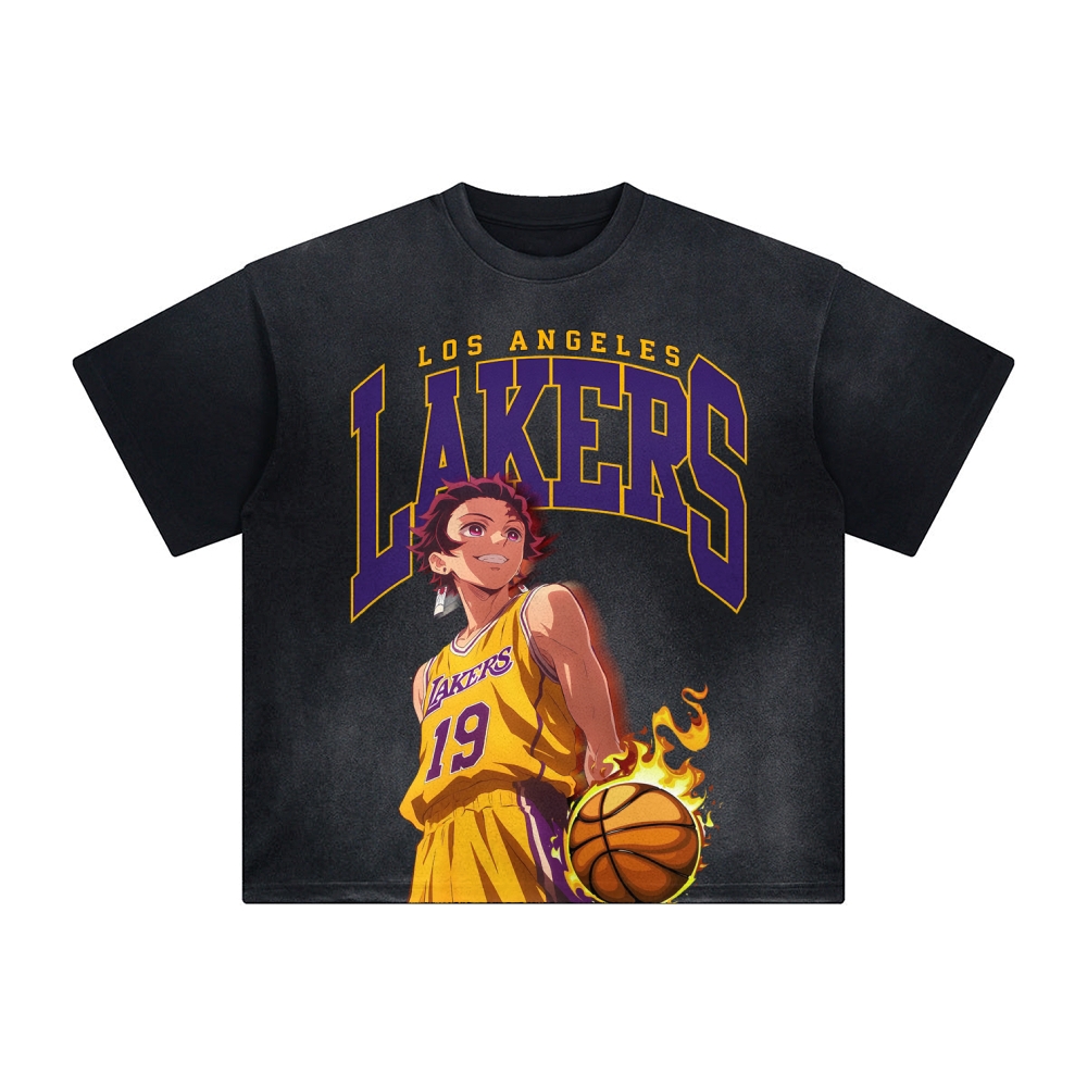 Unisex Vintage Tee丨 Lakers X Demon Slayer Tee