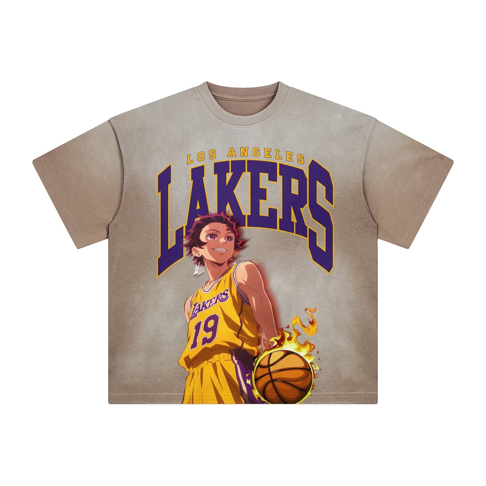 Unisex Vintage Tee丨 Lakers X Demon Slayer Tee