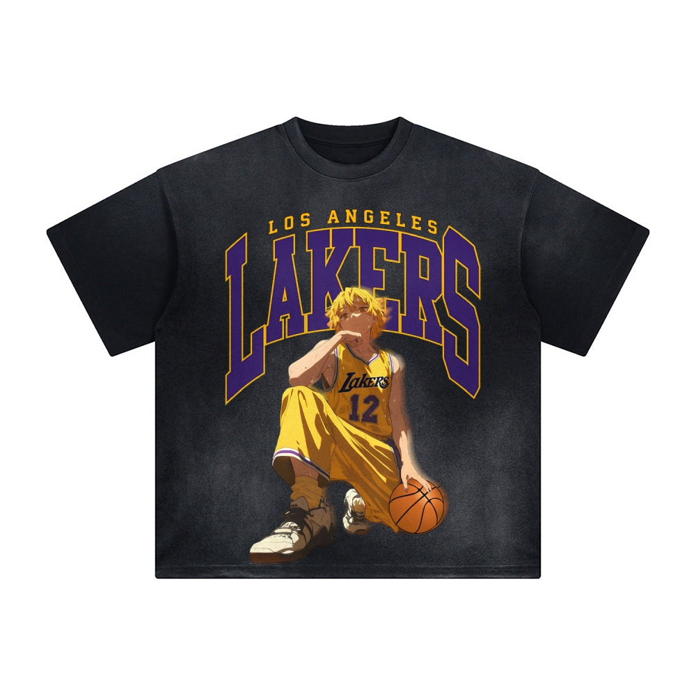 Unisex Vintage Tee丨 Lakers X Demon Slayer Tee