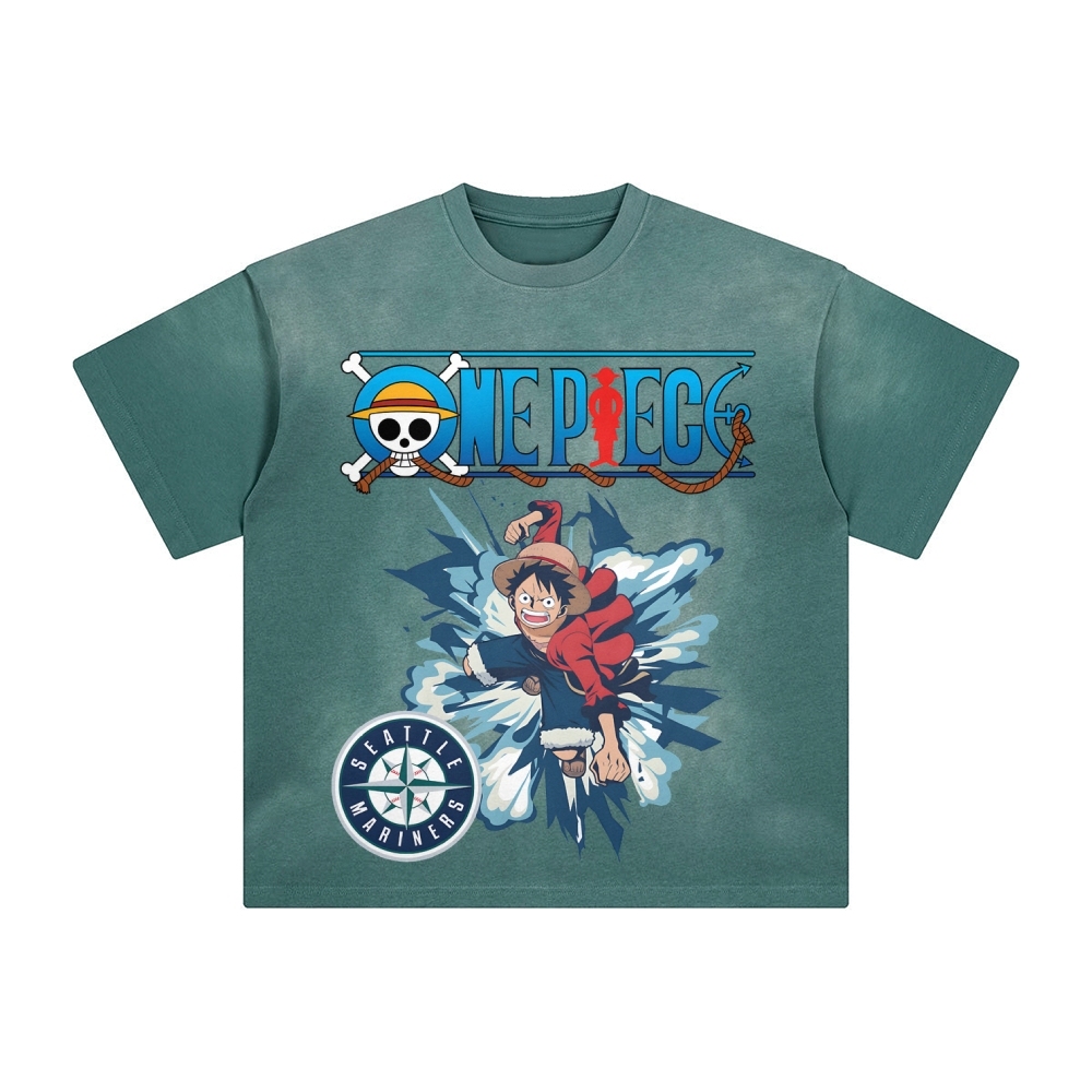 Unisex Fit Vintage T-Shirt丨One Piece X Seattle Mariners