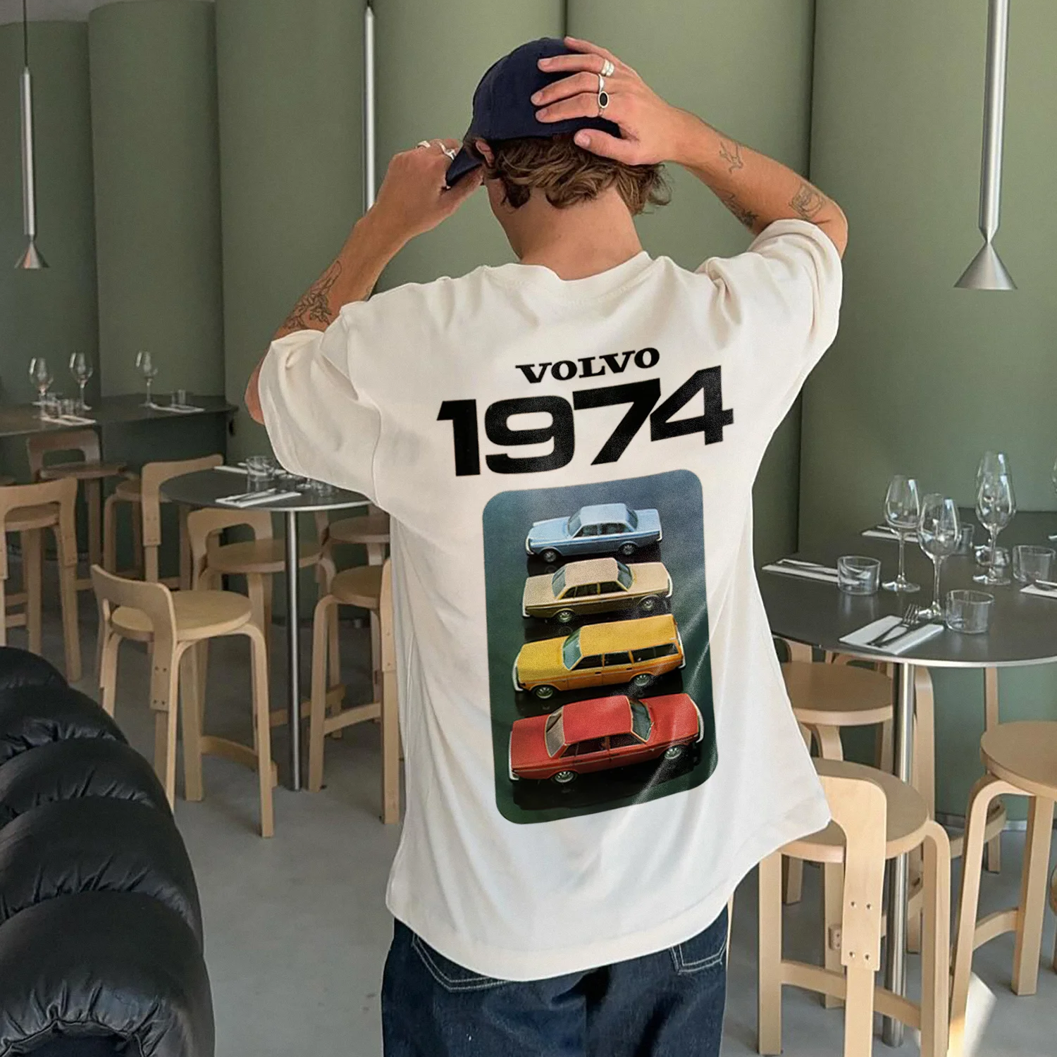 Casual Retro Street Car Printed Short Sleeve Crew Neck T-Shirt 201