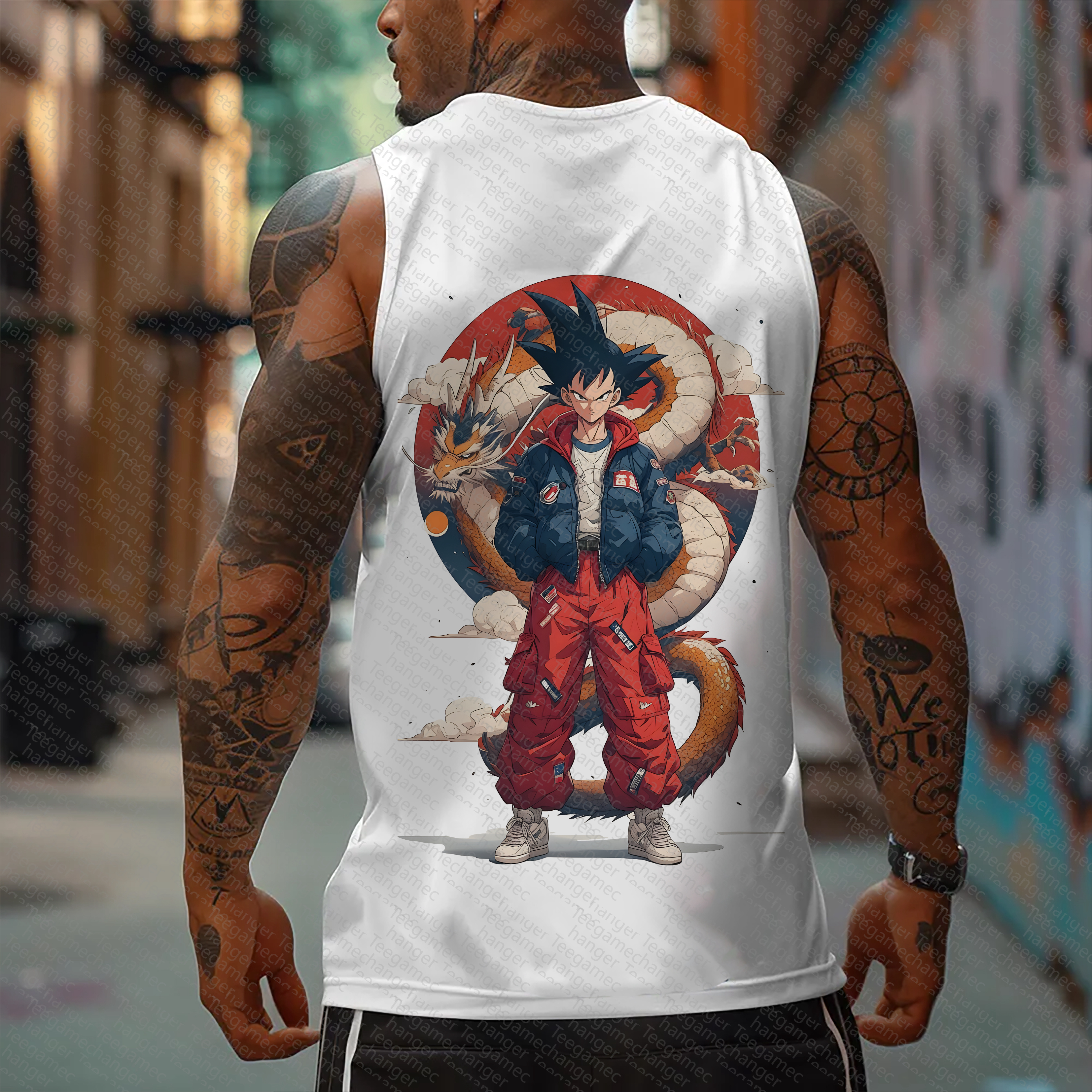 Oversized Anime Print Gym Tank Top