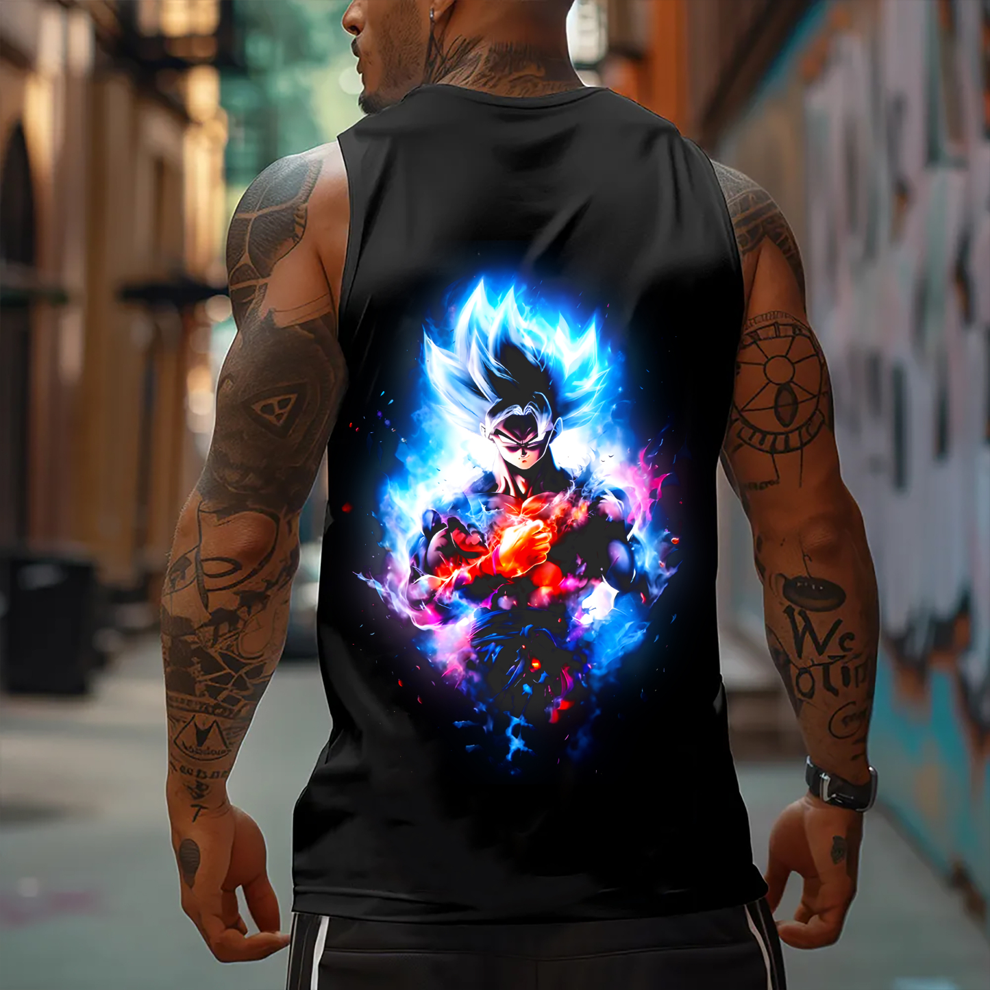 Oversized Anime Print Gym Tank Top