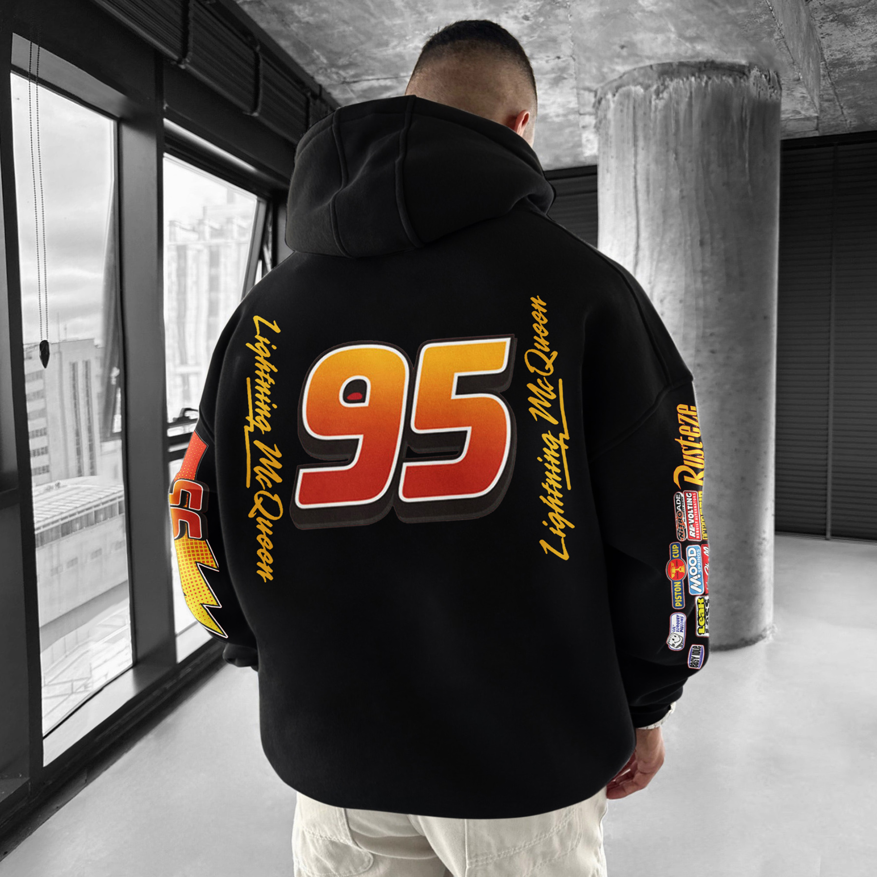 Oversize Sports Car Print Hoodie