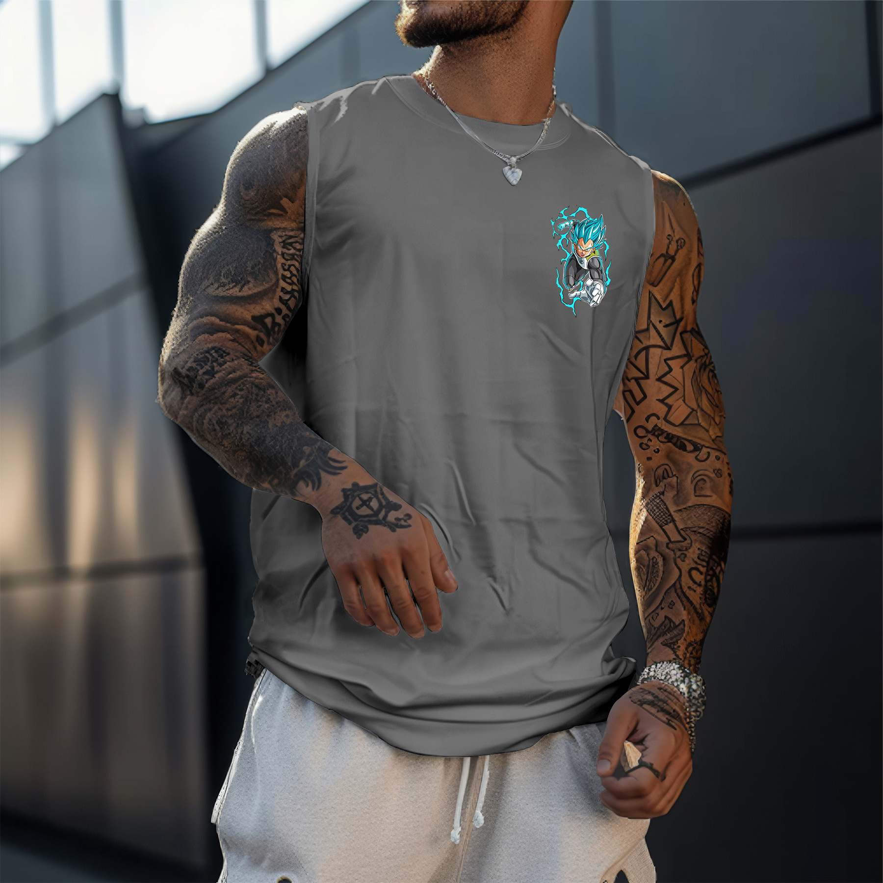 Unisex Oversized Vegeta Anime Printed Tank Top