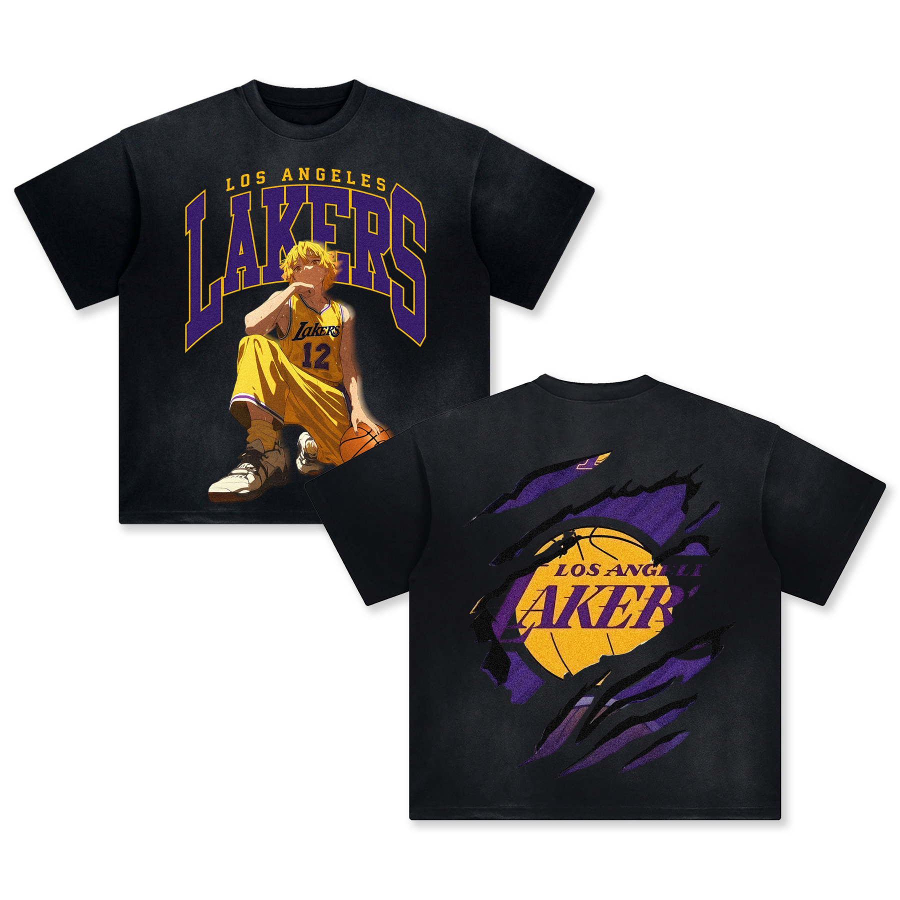 Unisex Vintage Tee丨 Lakers X Demon Slayer Tee