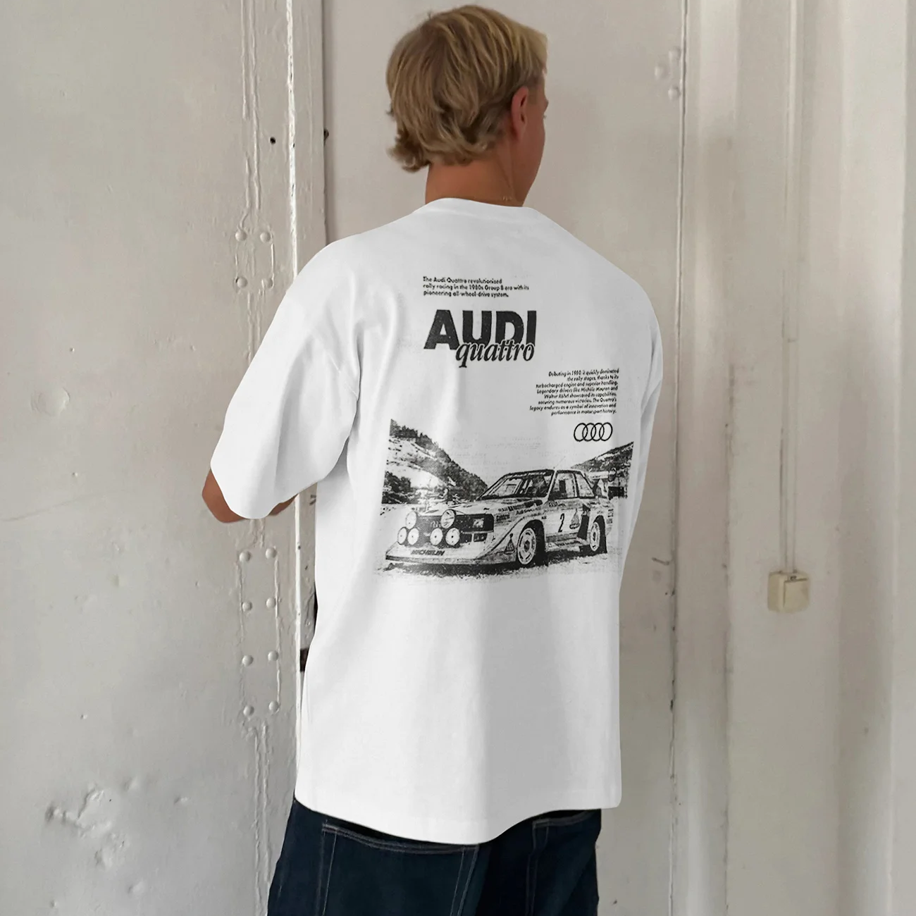 Casual Retro Street Car Printed Short Sleeve Crew Neck T-Shirt 230