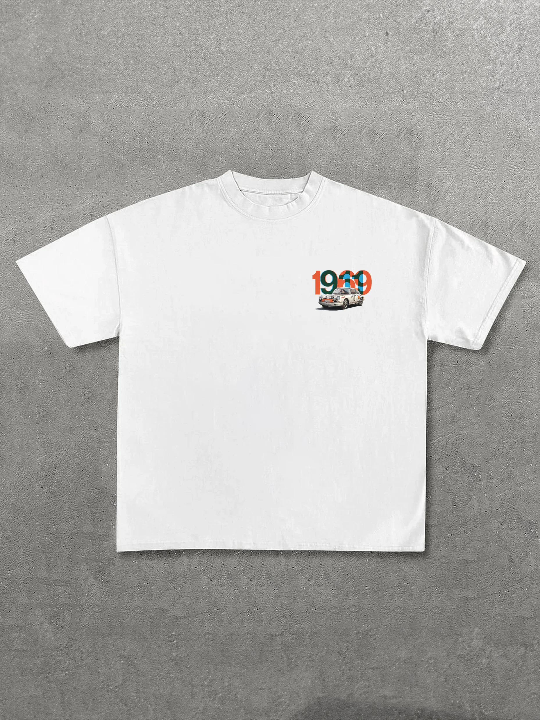 Casual Retro Street Car Printed Short Sleeve Crew Neck T-Shirt 202