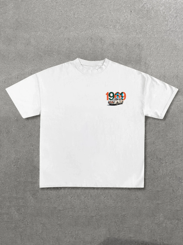 Casual Retro Street Car Printed Short Sleeve Crew Neck T-Shirt 202