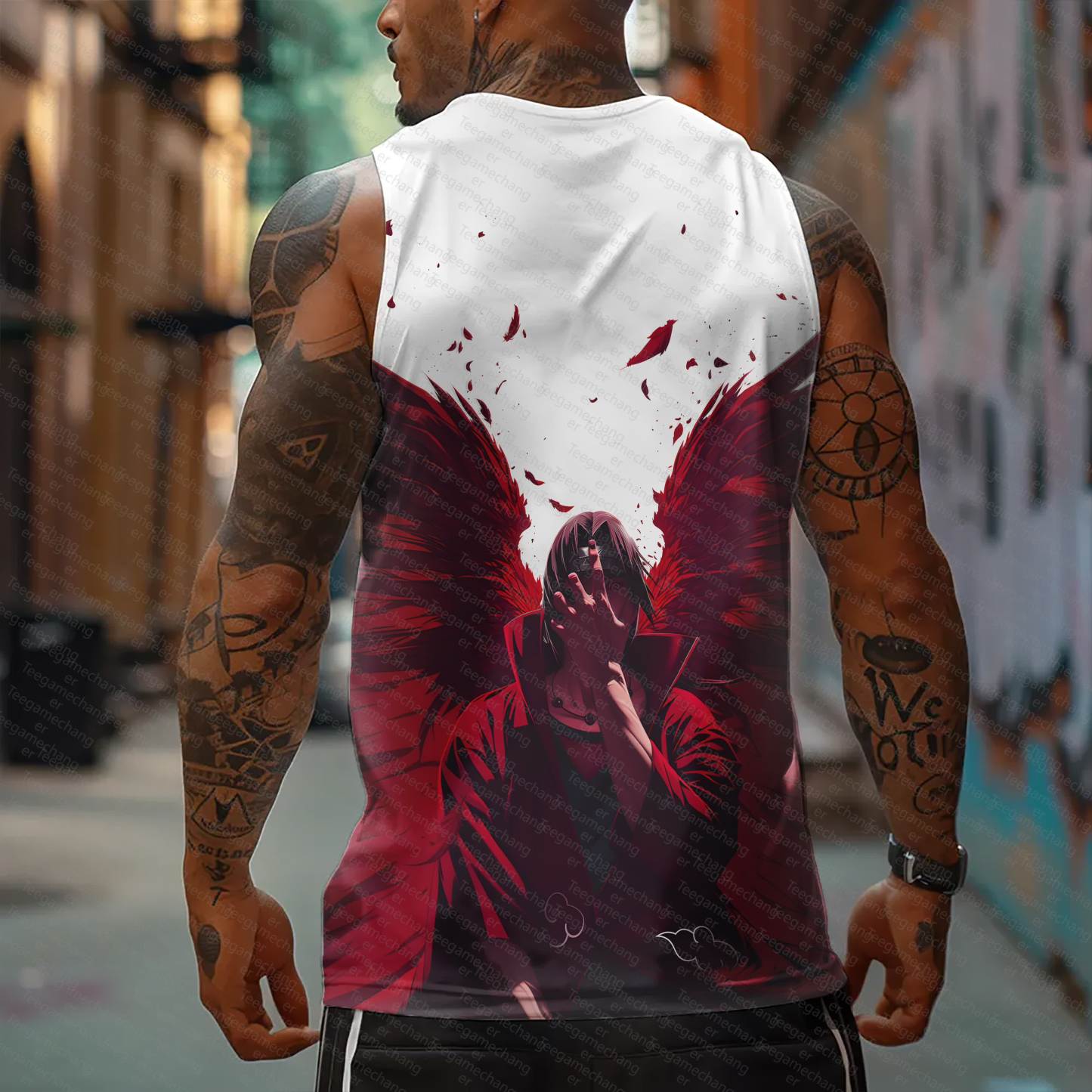 Oversized Anime Print Gym Tank Top