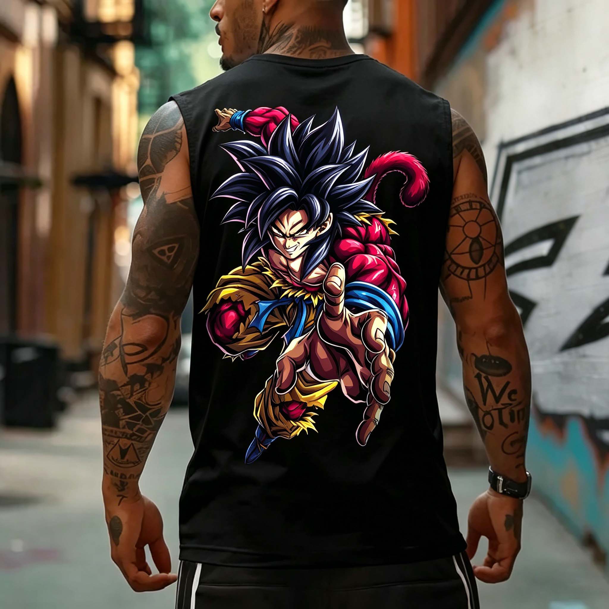 Oversized Anime Print Gym Tank Top