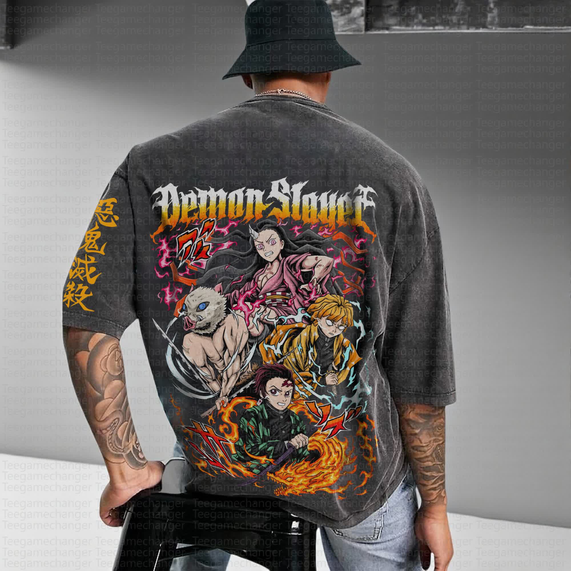 Unisex Anime Inspired Vintage Washed T-Shirt丨Demon Slayer