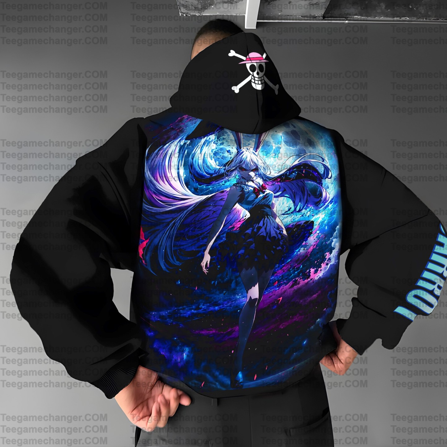 Unisex Anime Print Embroidered Casual Oversized Hoodie