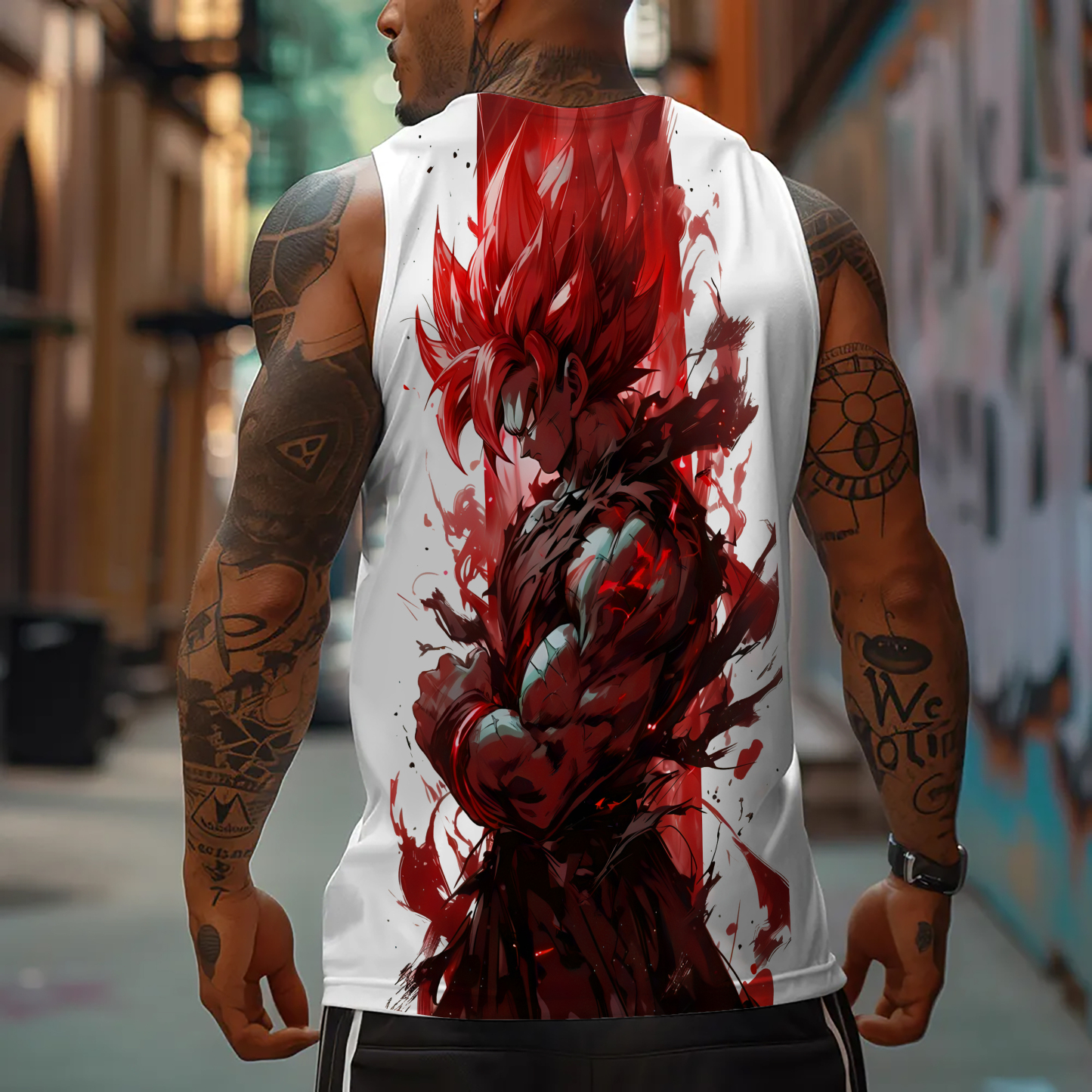 Oversized Anime Print Gym Tank Top