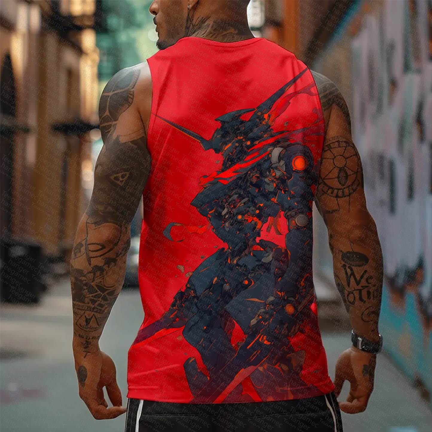 Oversized Anime Print Gym Tank Top