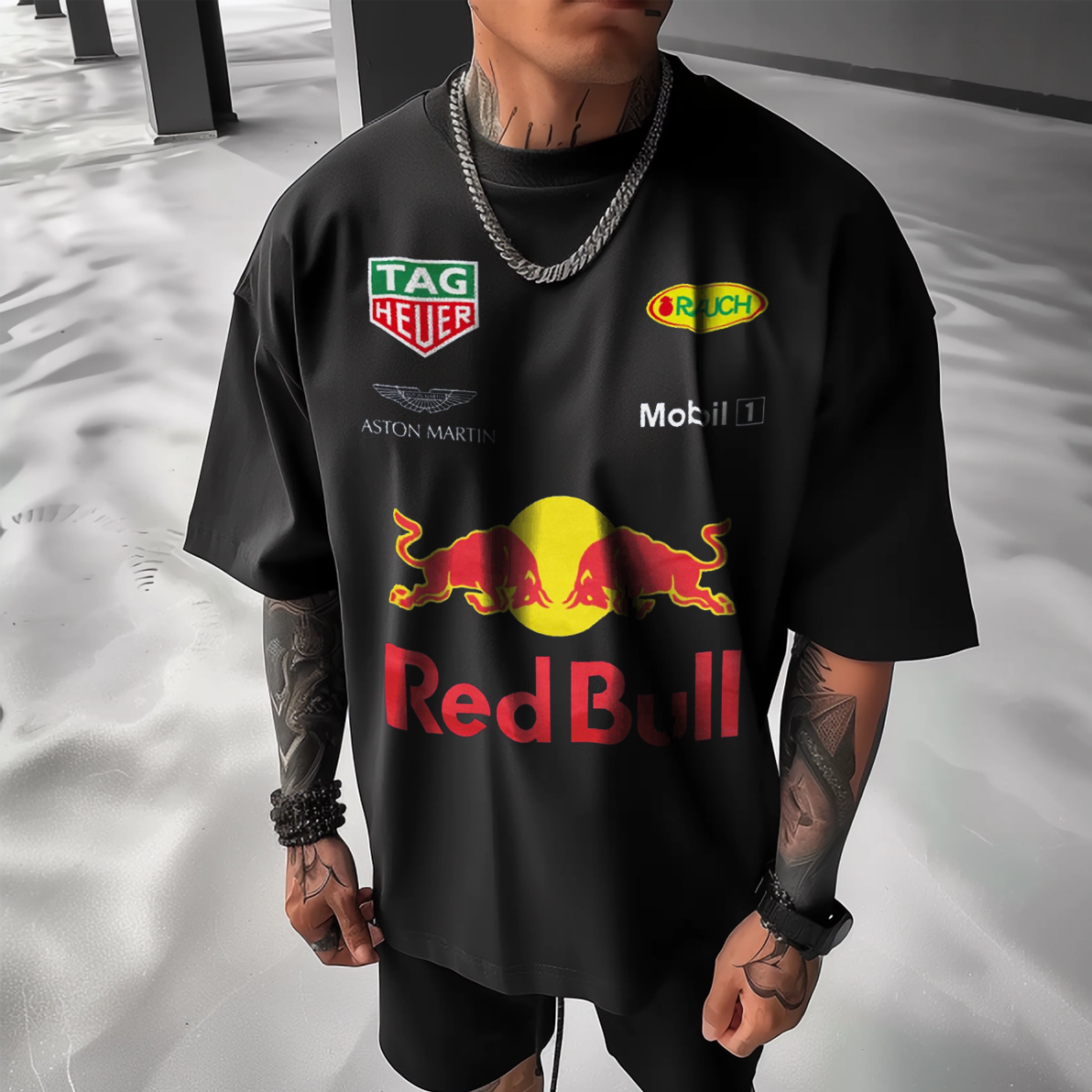 Racing Sponsor Banner Fashion Print Logo T-Shirt