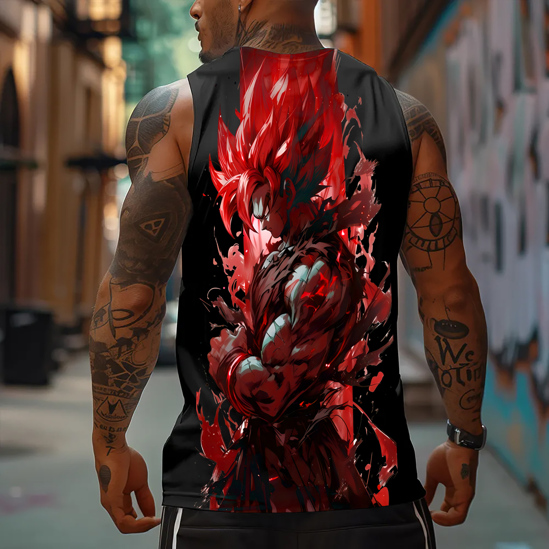 Oversized Anime Print Gym Tank Top