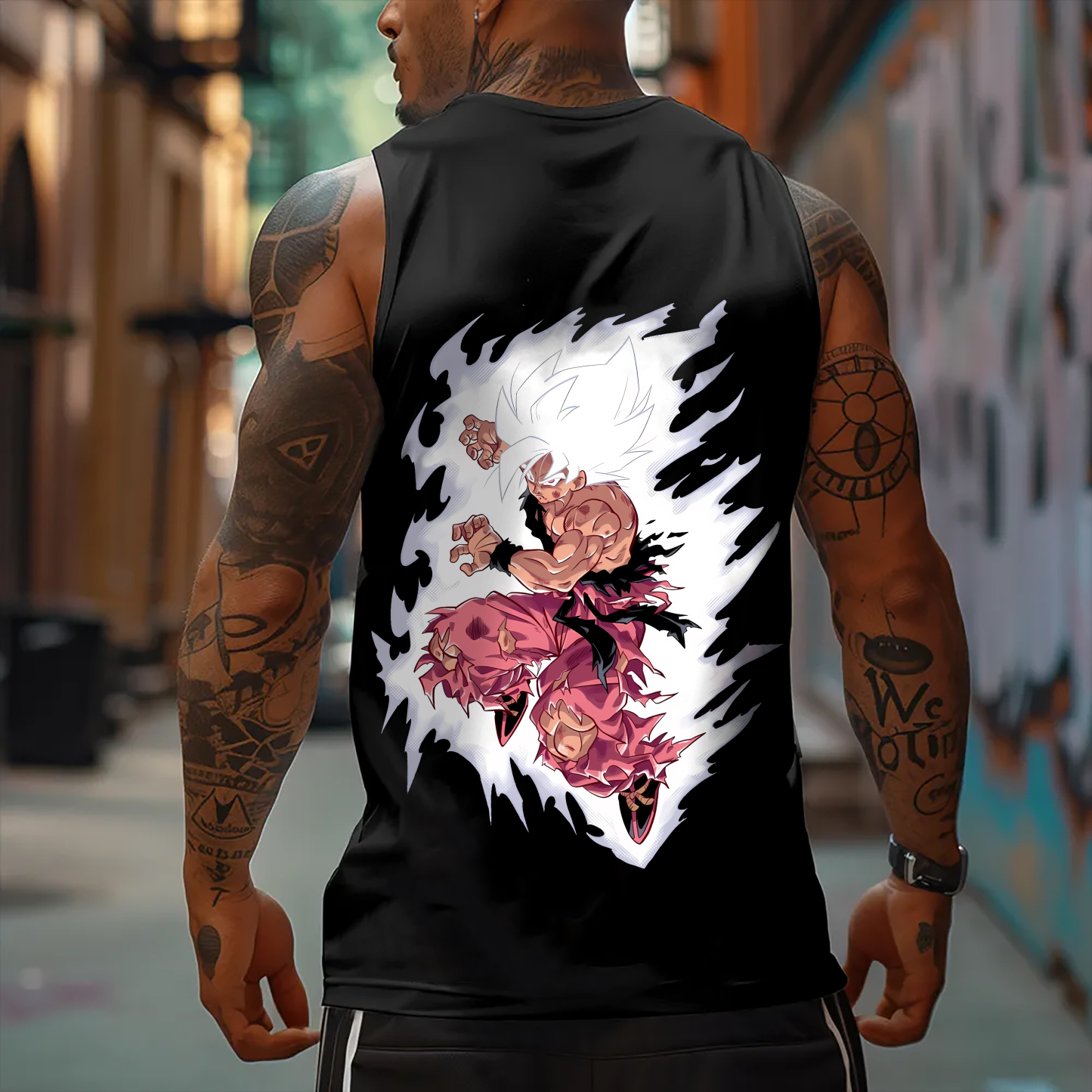 Oversized Anime Print Gym Tank Top