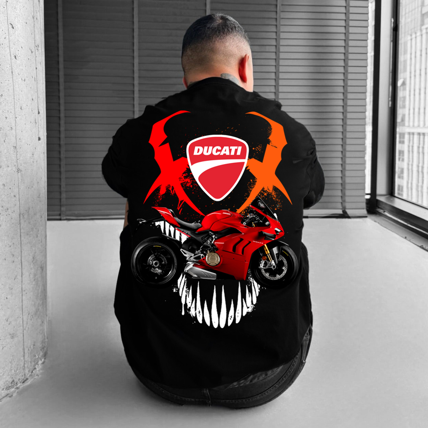Unisex Oversized Motorcycle Print T-Shirt