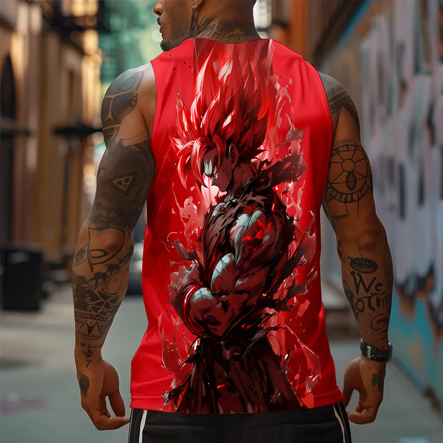 Oversized Anime Print Gym Tank Top