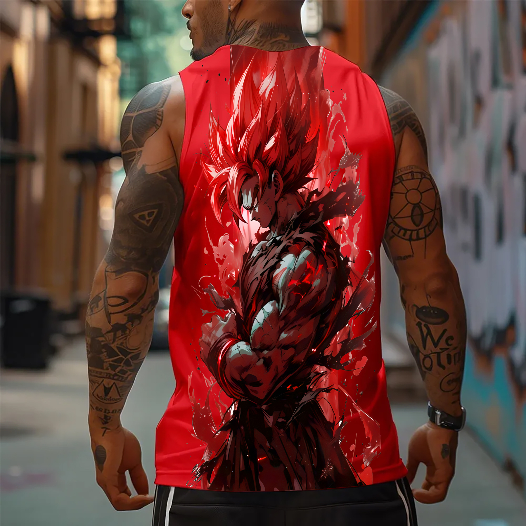 Oversized Anime Print Gym Tank Top