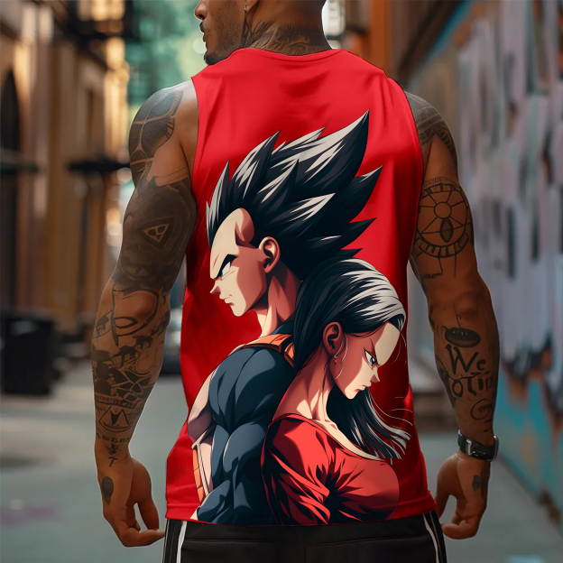 Oversized Anime Print Gym Tank Top