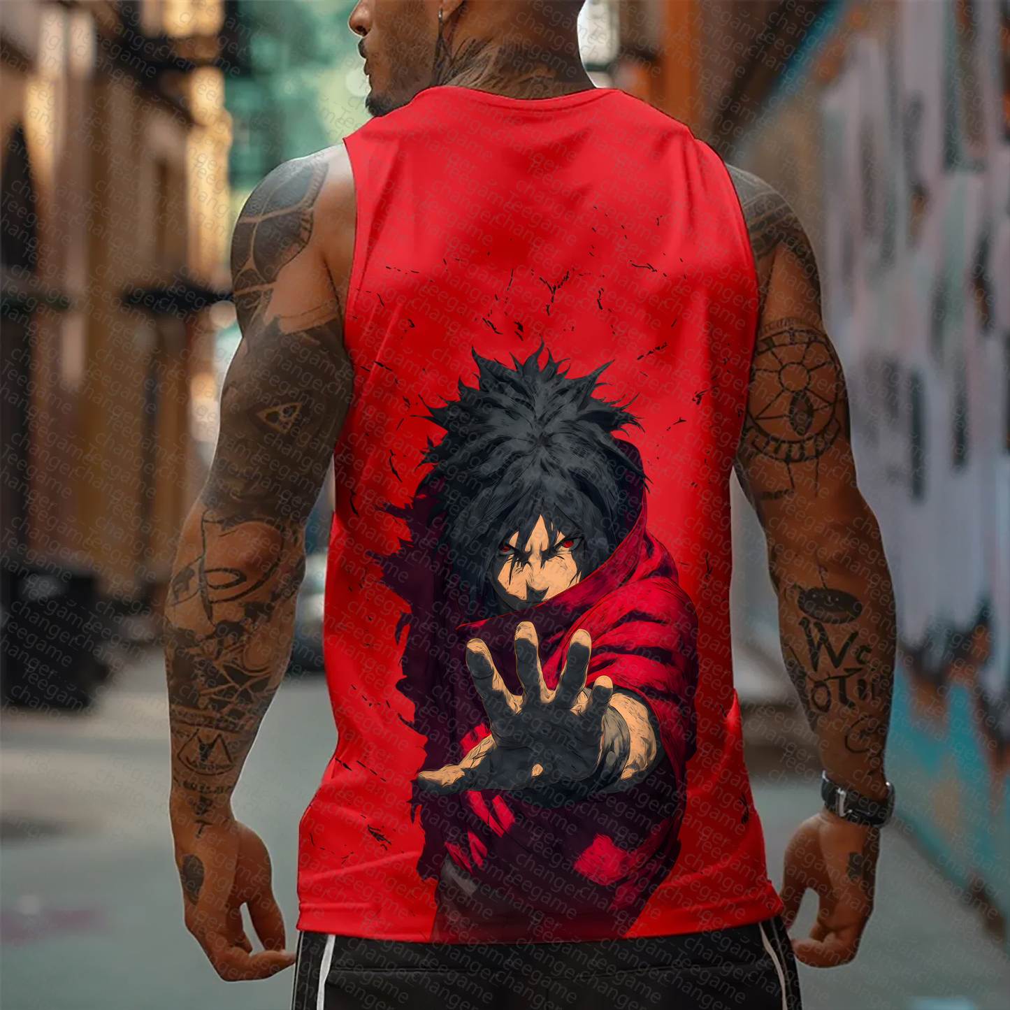 Oversized Anime Print Gym Tank Top