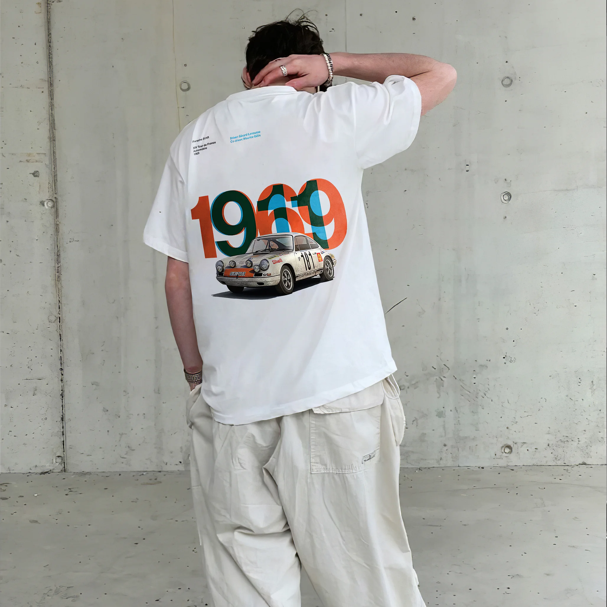 Casual Retro Street Car Printed Short Sleeve Crew Neck T-Shirt 202