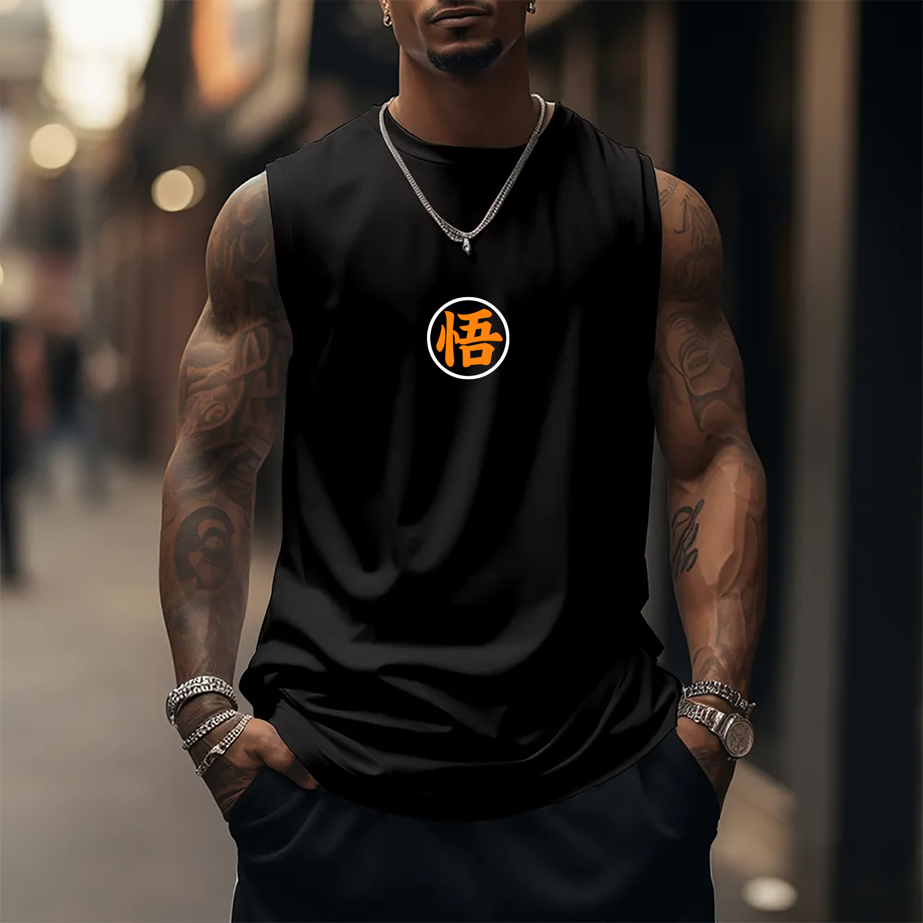 Oversized Anime Print Gym Tank Top