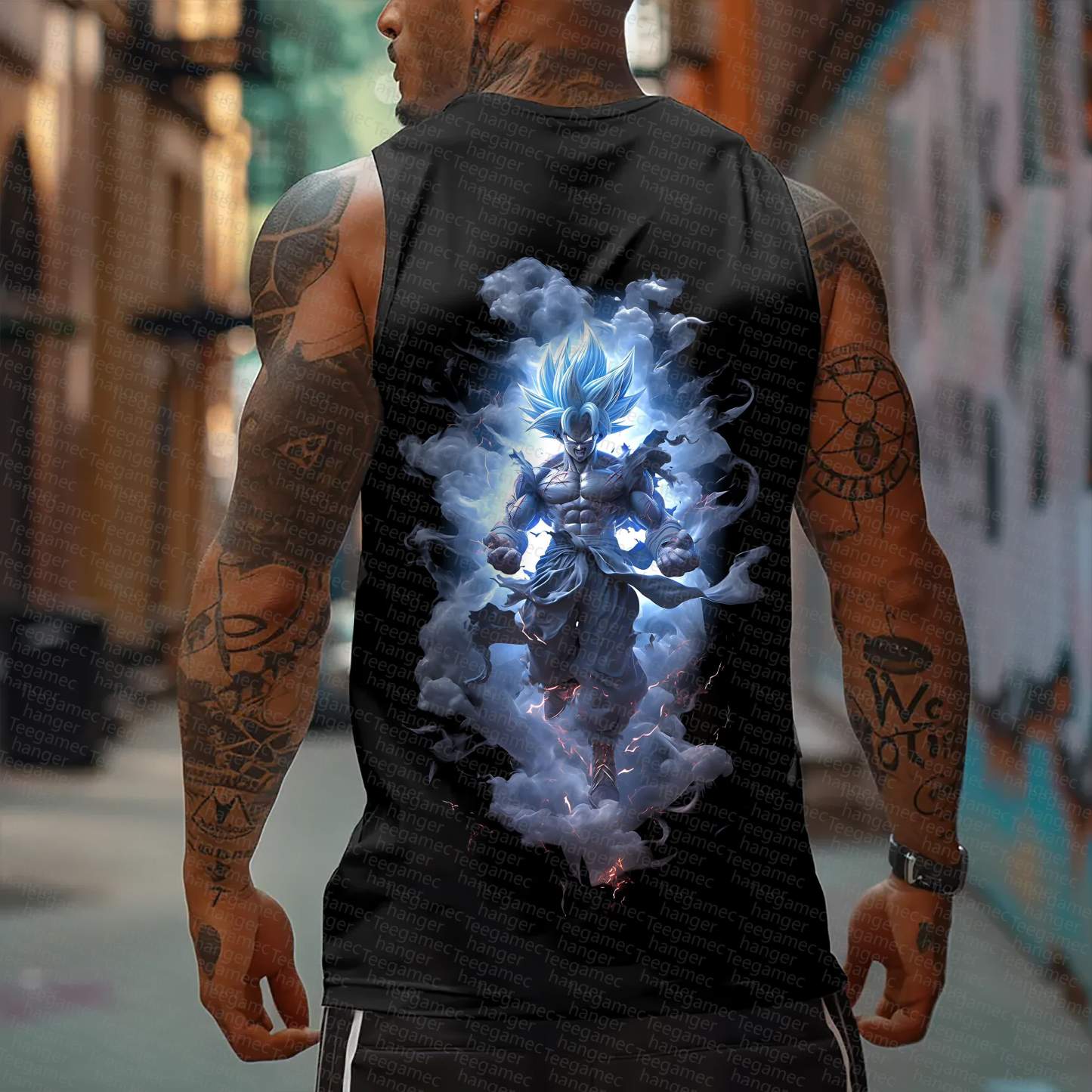 Oversized Anime Print Gym Tank Top