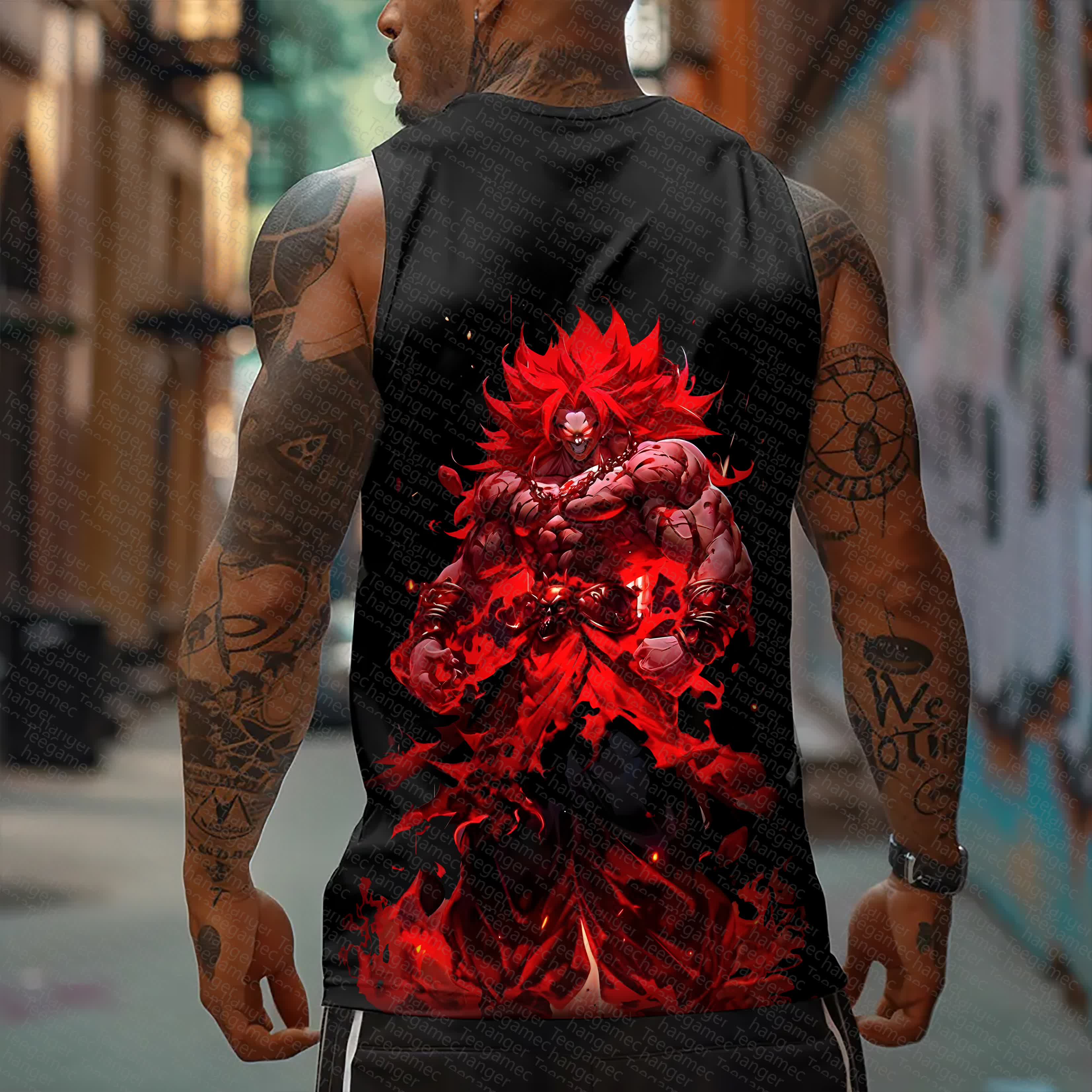 Oversized Anime Print Gym Tank Top