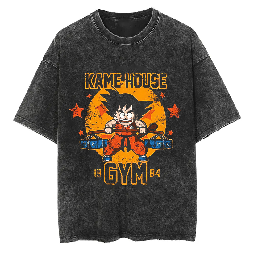 Dragon Ball Kame House Gym 1984 Printed Men's Washed Tee