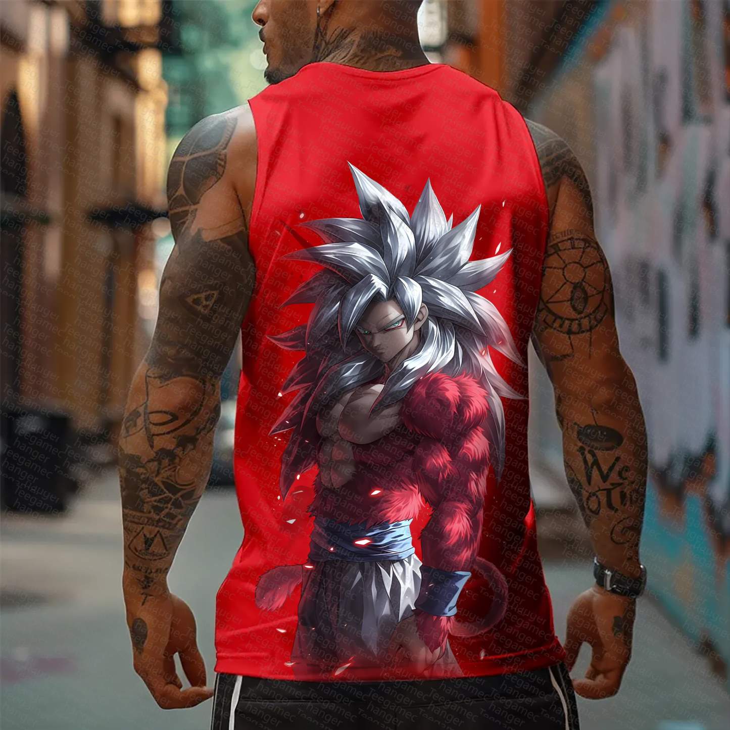 Oversized Anime Print Gym Tank Top