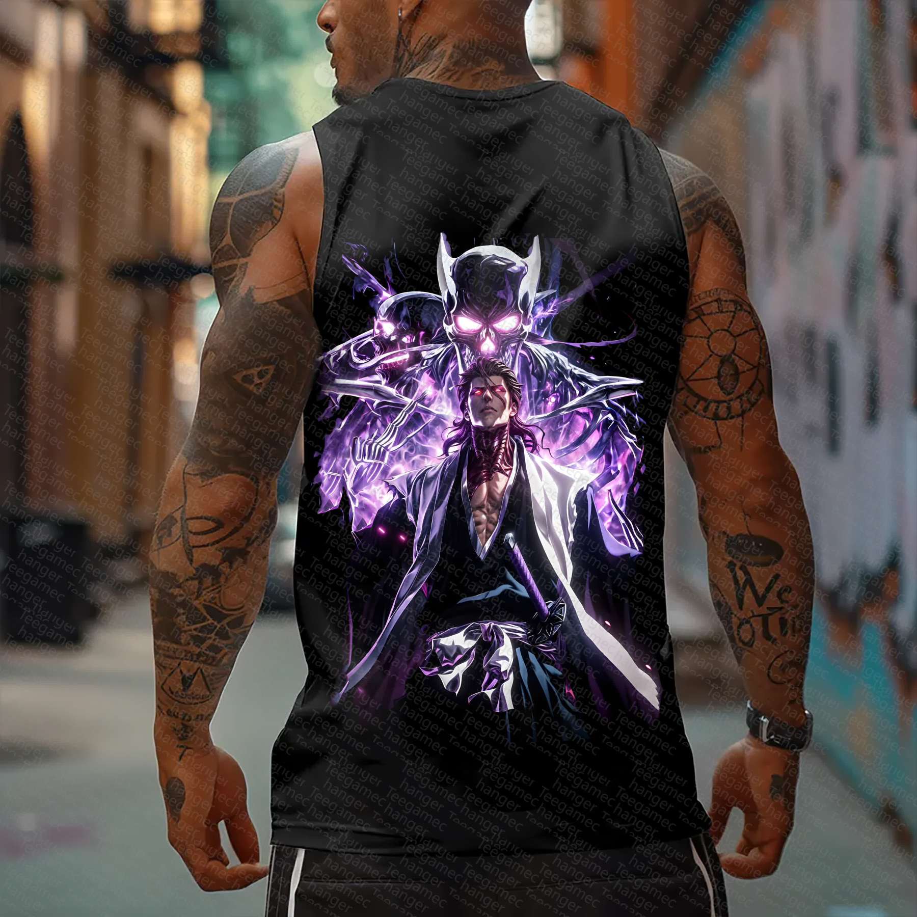 Oversized Anime Print Gym Tank Top