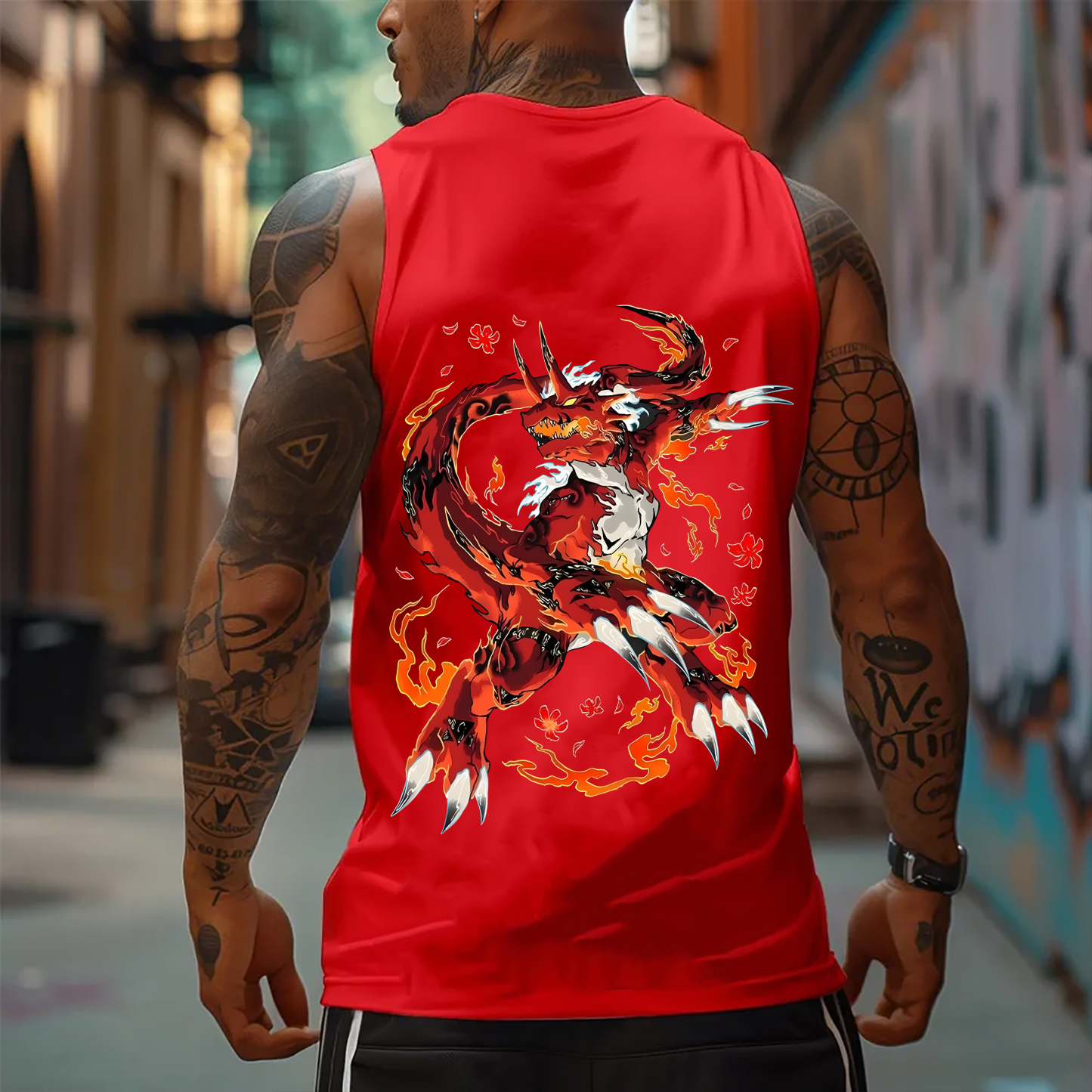 Oversized Anime Print Gym Tank Top