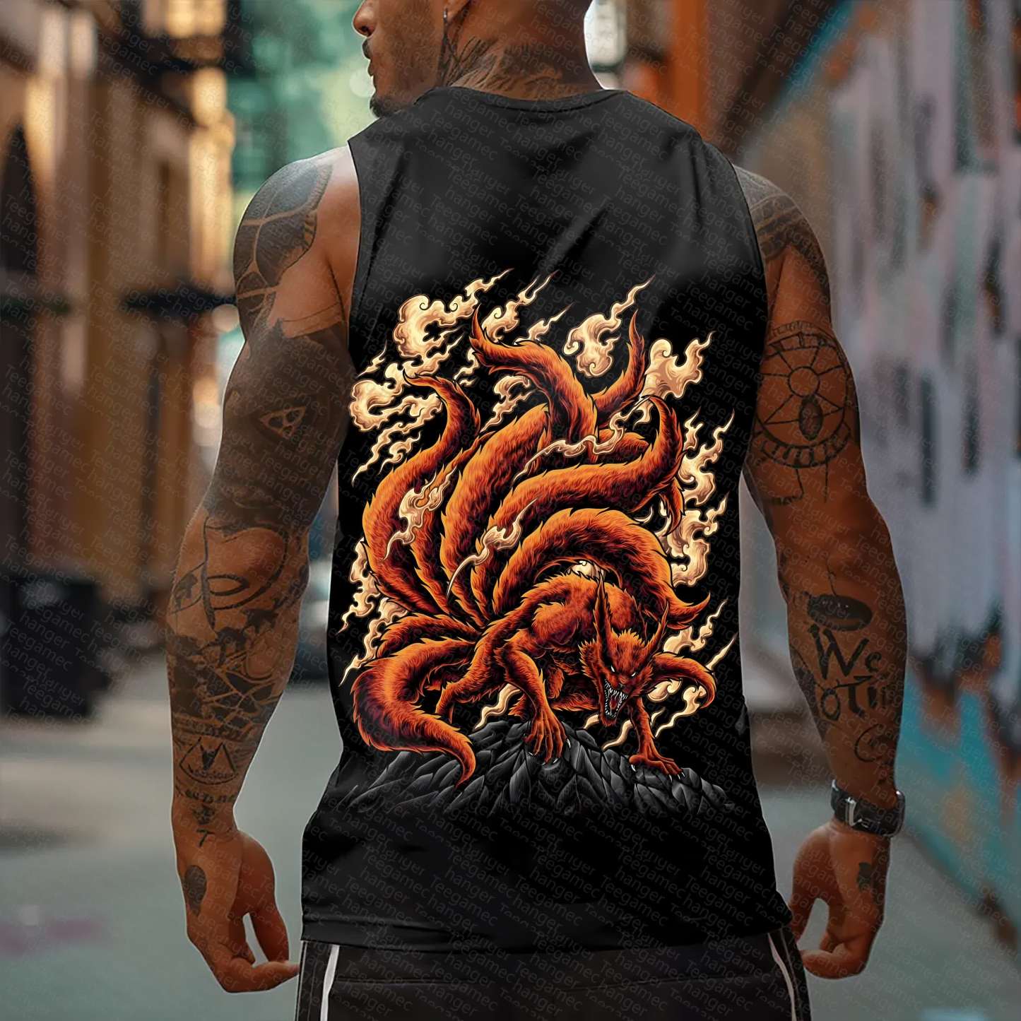 Oversized Anime Print Gym Tank Top
