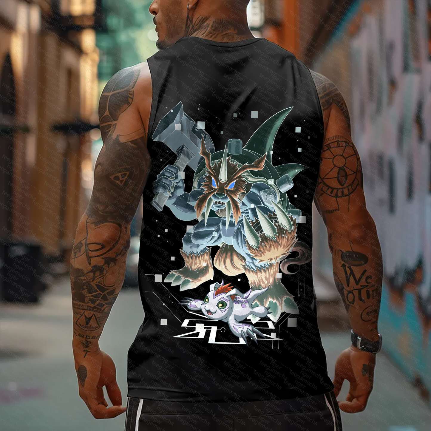 Oversized Anime Print Gym Tank Top