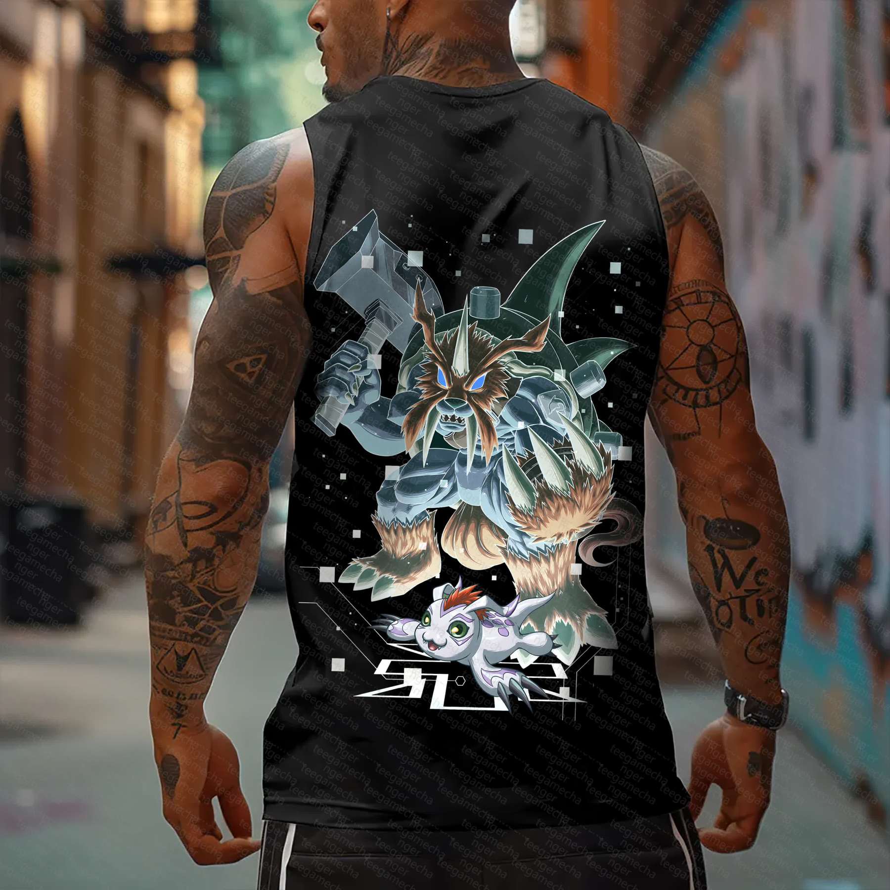 Oversized Anime Print Gym Tank Top