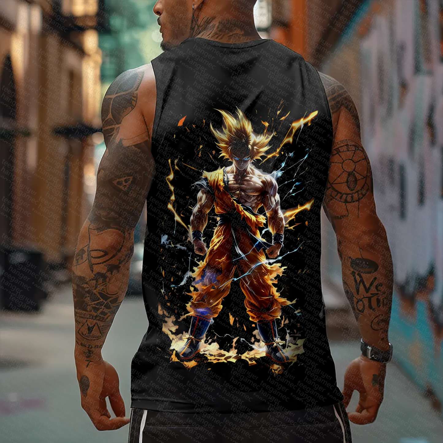 Oversized Anime Print Gym Tank Top