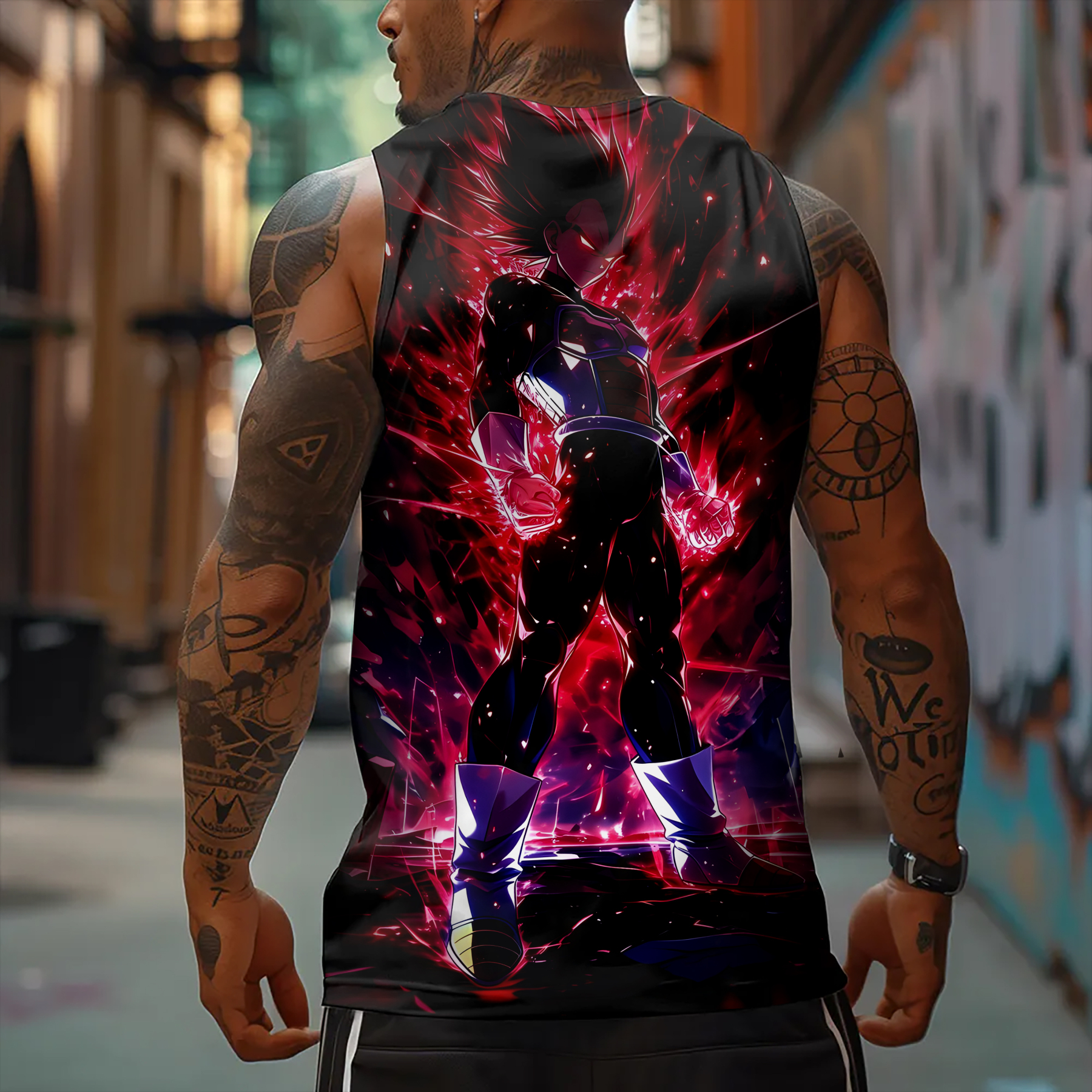 Oversized Anime Print Gym Tank Top