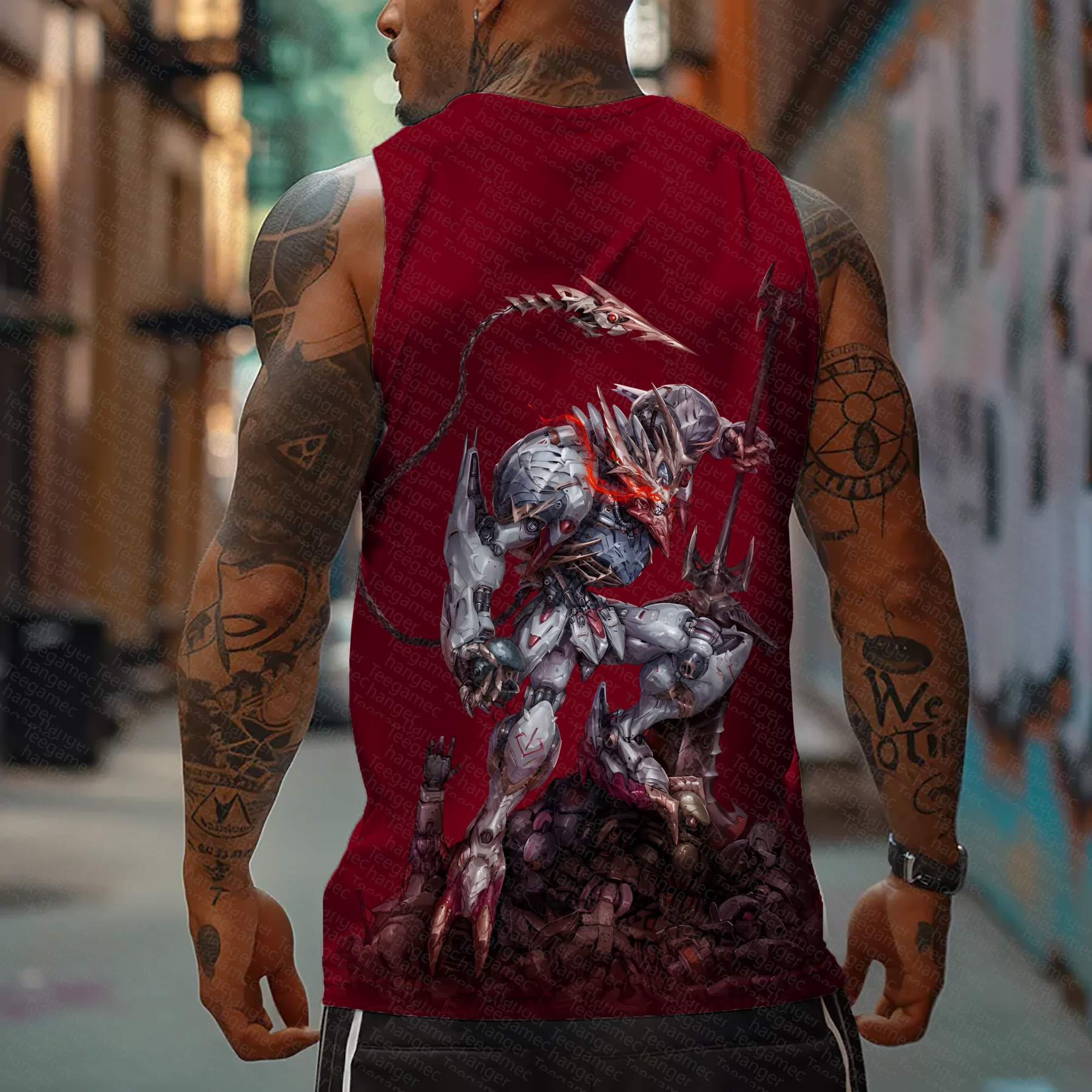 Oversized Anime Print Gym Tank Top