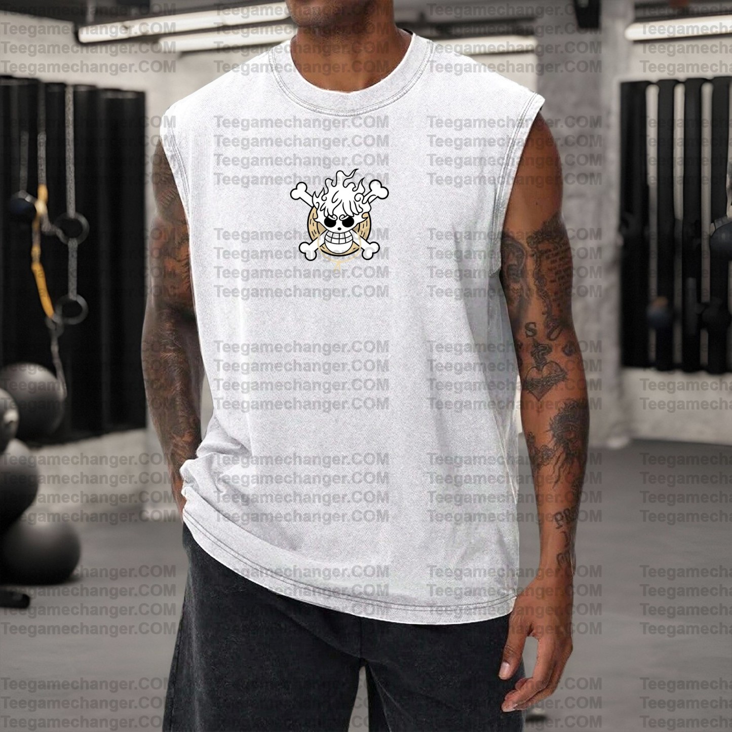 Oversized Anime Print Gym Tank Top