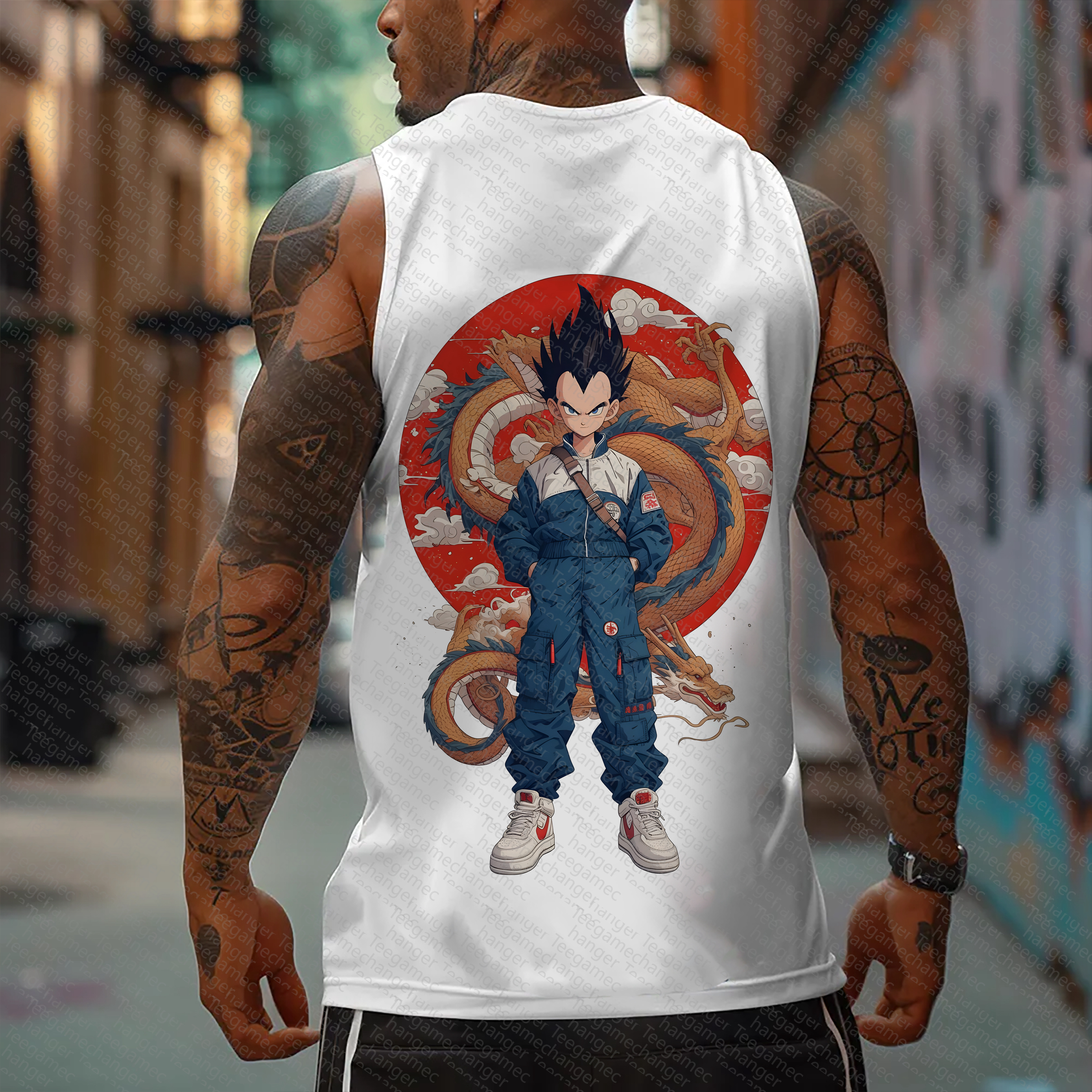 Oversized Anime Print Gym Tank Top