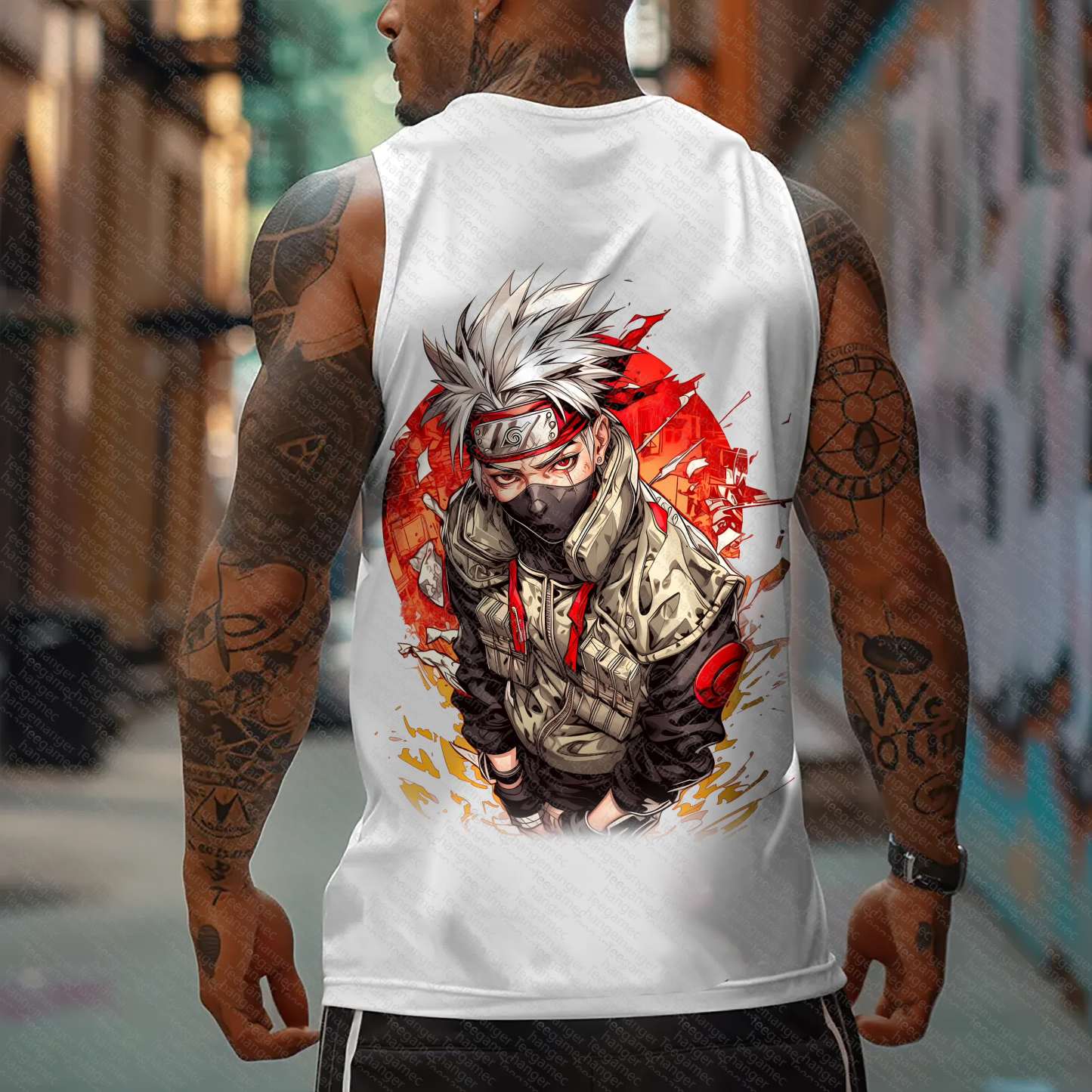 Oversized Anime Print Gym Tank Top