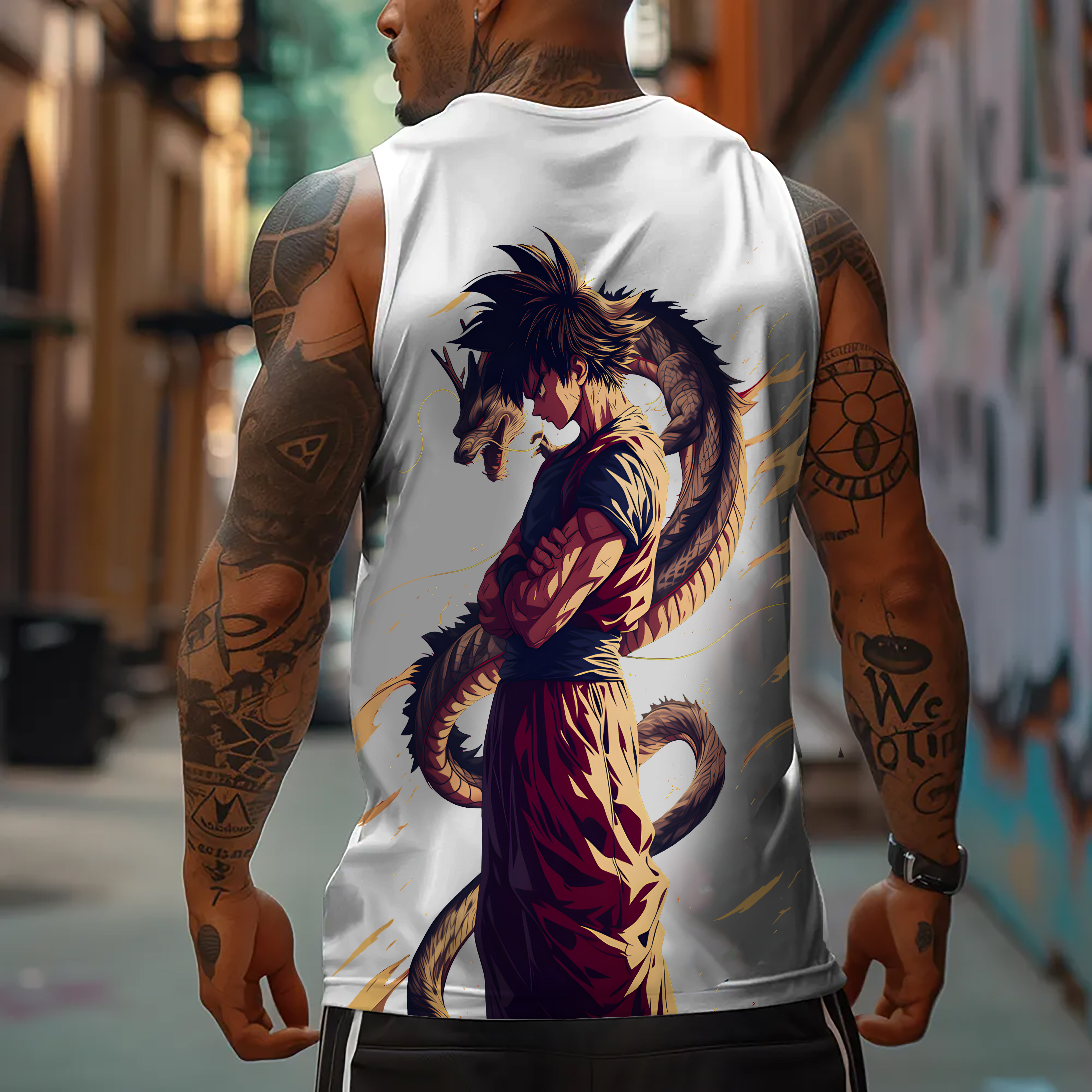 Oversized Anime Print Gym Tank Top