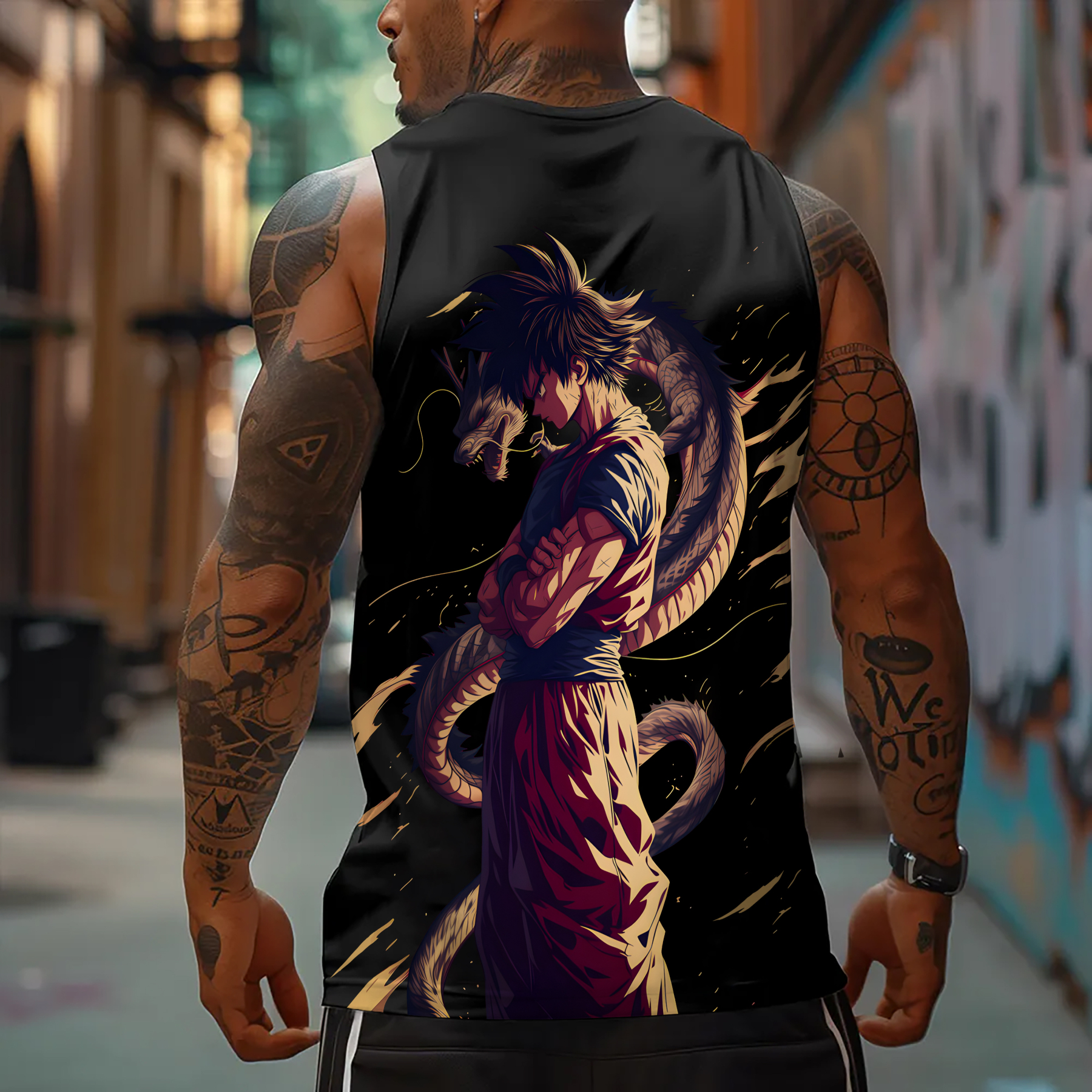 Oversized Anime Print Gym Tank Top
