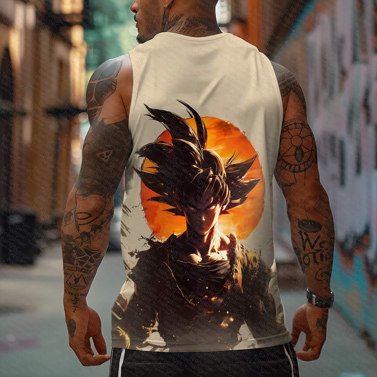 Oversized Anime Print Gym Tank Top