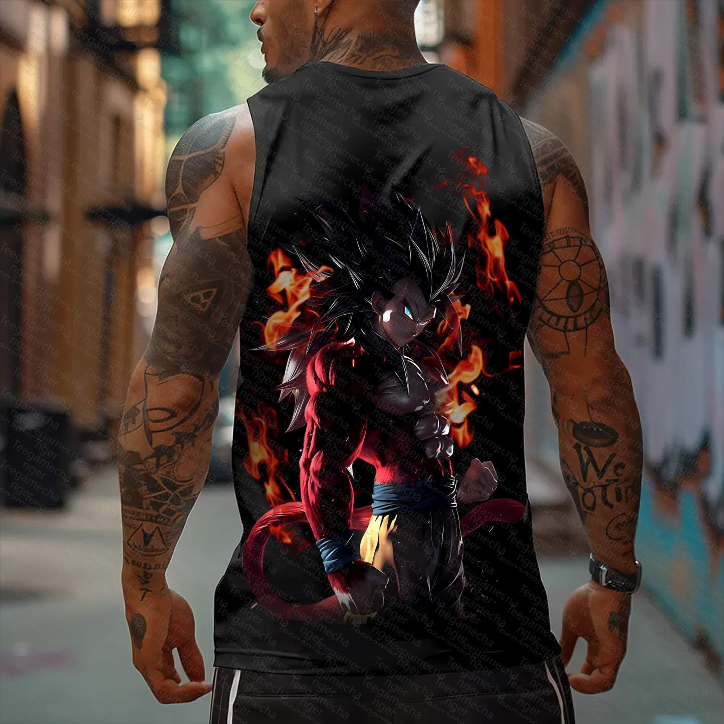 Oversized Anime Print Gym Tank Top