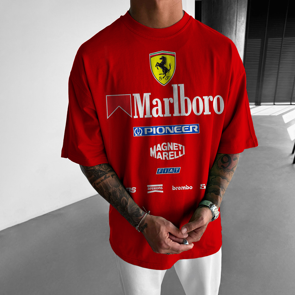 Oversized Men's Racing Print Casual Short Sleeve T-Shirt